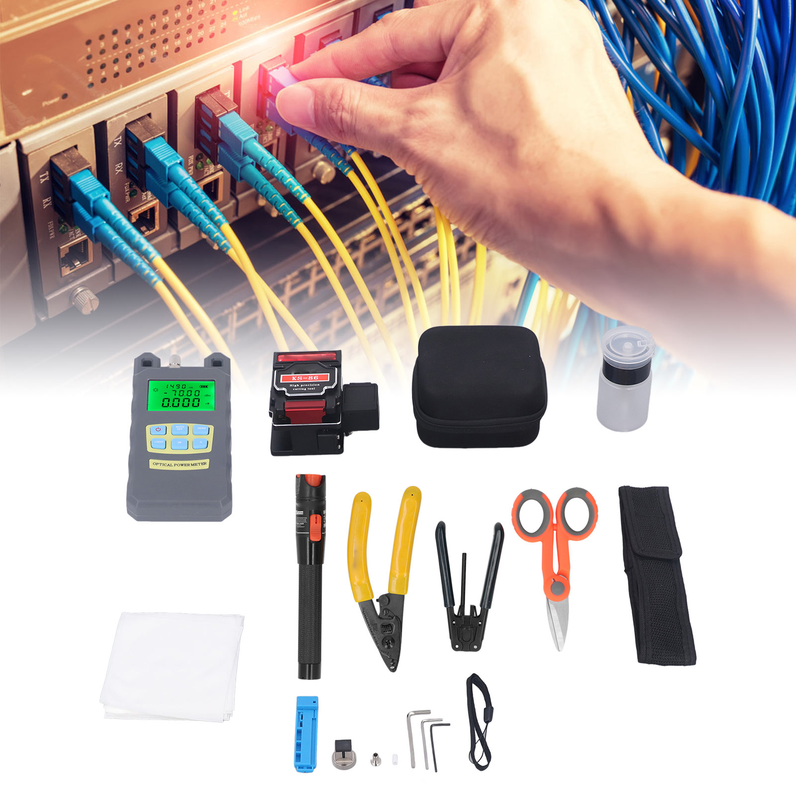 Das Werkzeugset Zur Erkennung Von Glasfaserfehlern Umfasst Ein Optisches Wattmeter Dxp-20b Und Einen Glasfaserschneider Ks-86.
