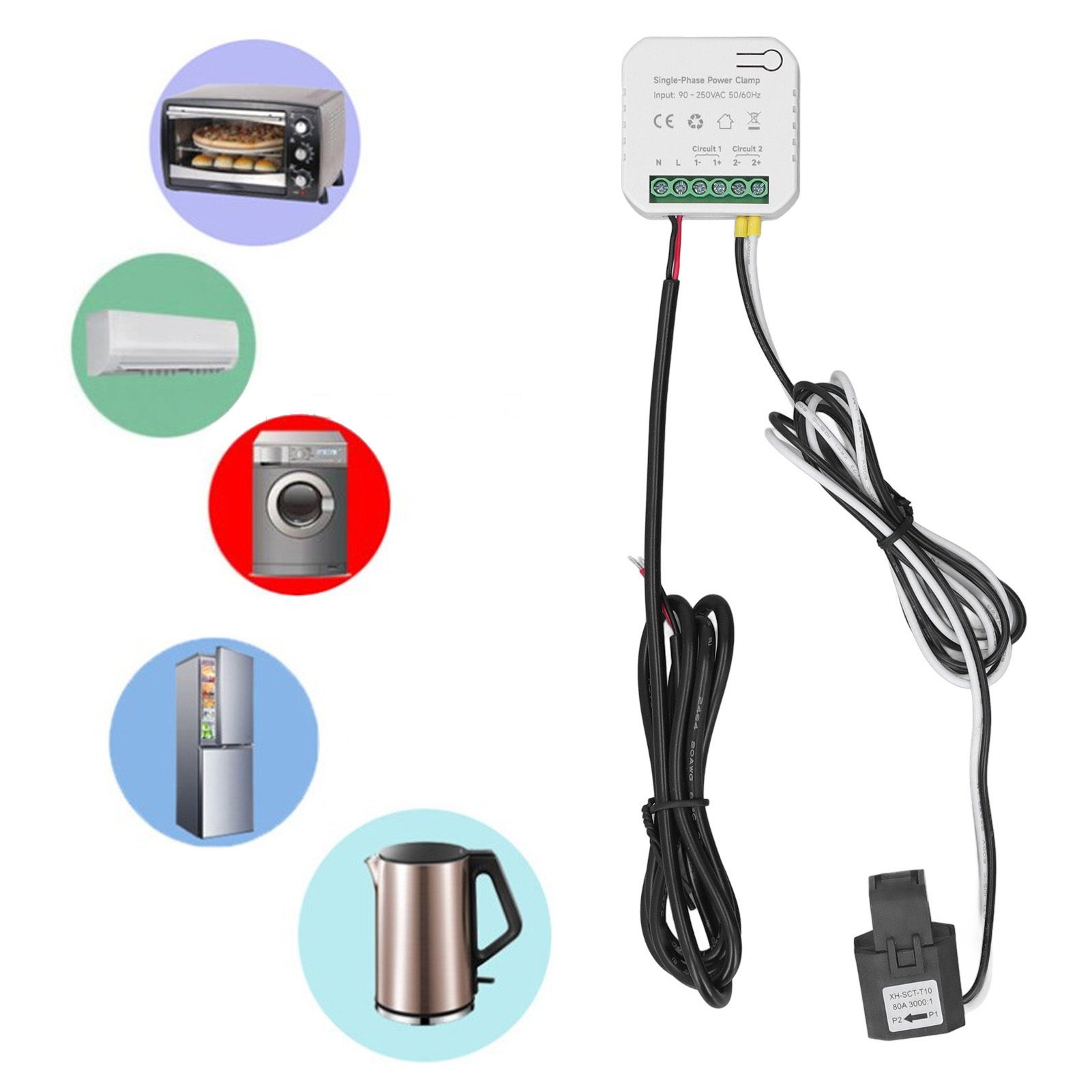 Graffiti 90–250 V Ac Wlan-einphasen-smartmeter Mit Ring Fit Wlan-energie- Und Stromverbrauchsmonitor, Kompatibel Mit Google Alexa