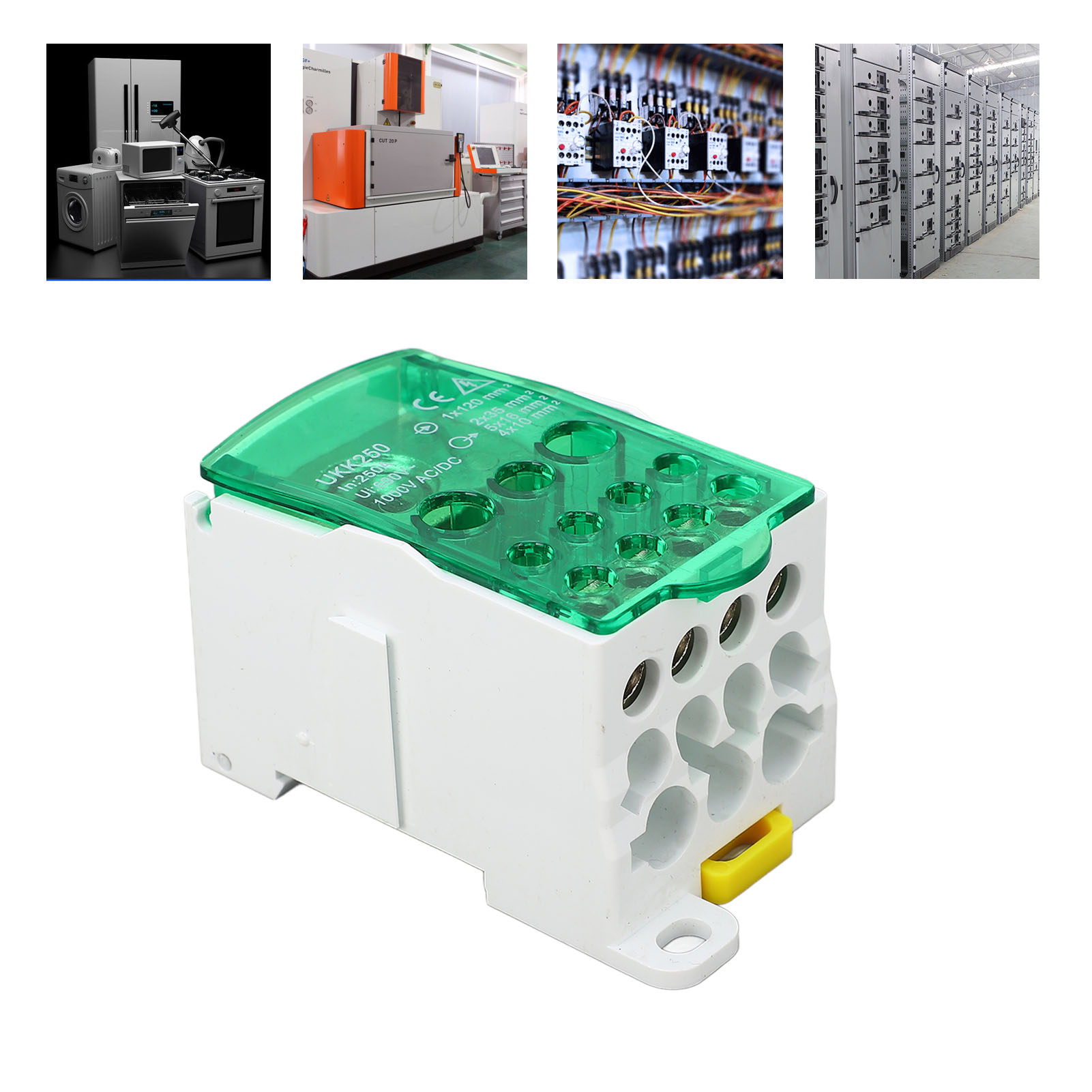 Ukk250 C45 Einpolige Din-schienen-anschlussdose, Modularer Verteiler, 690v 250a Grün.