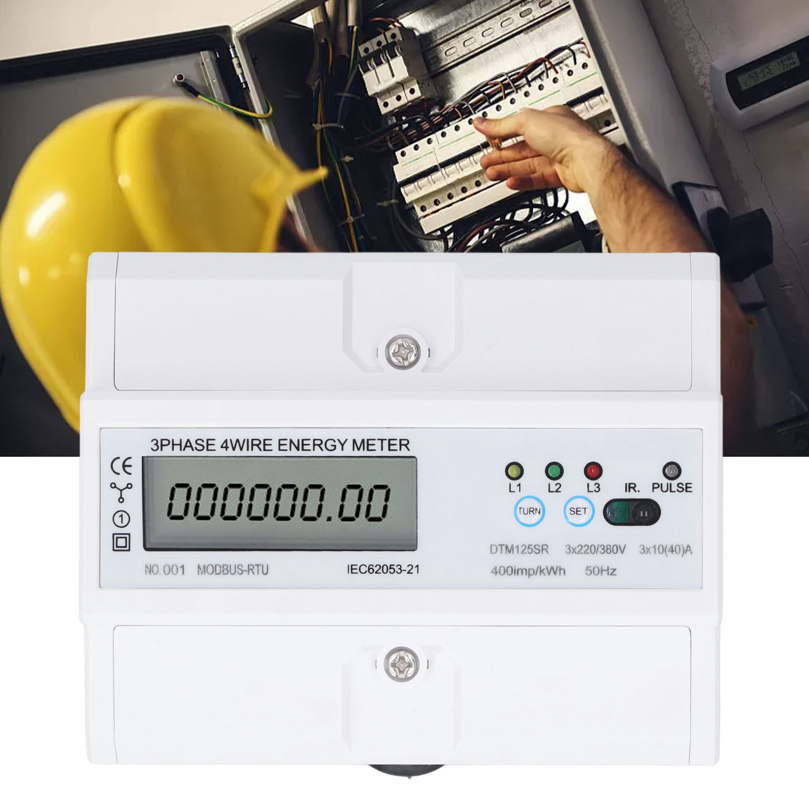 Dreiphasen-energiezähler Rs485 Mit Lcd-anzeige 3×220v/380v Dtm125sr, 10-40a, 35 Mm Din-schienenmontage, Vieradriger Dreiphasen-energiezähler.