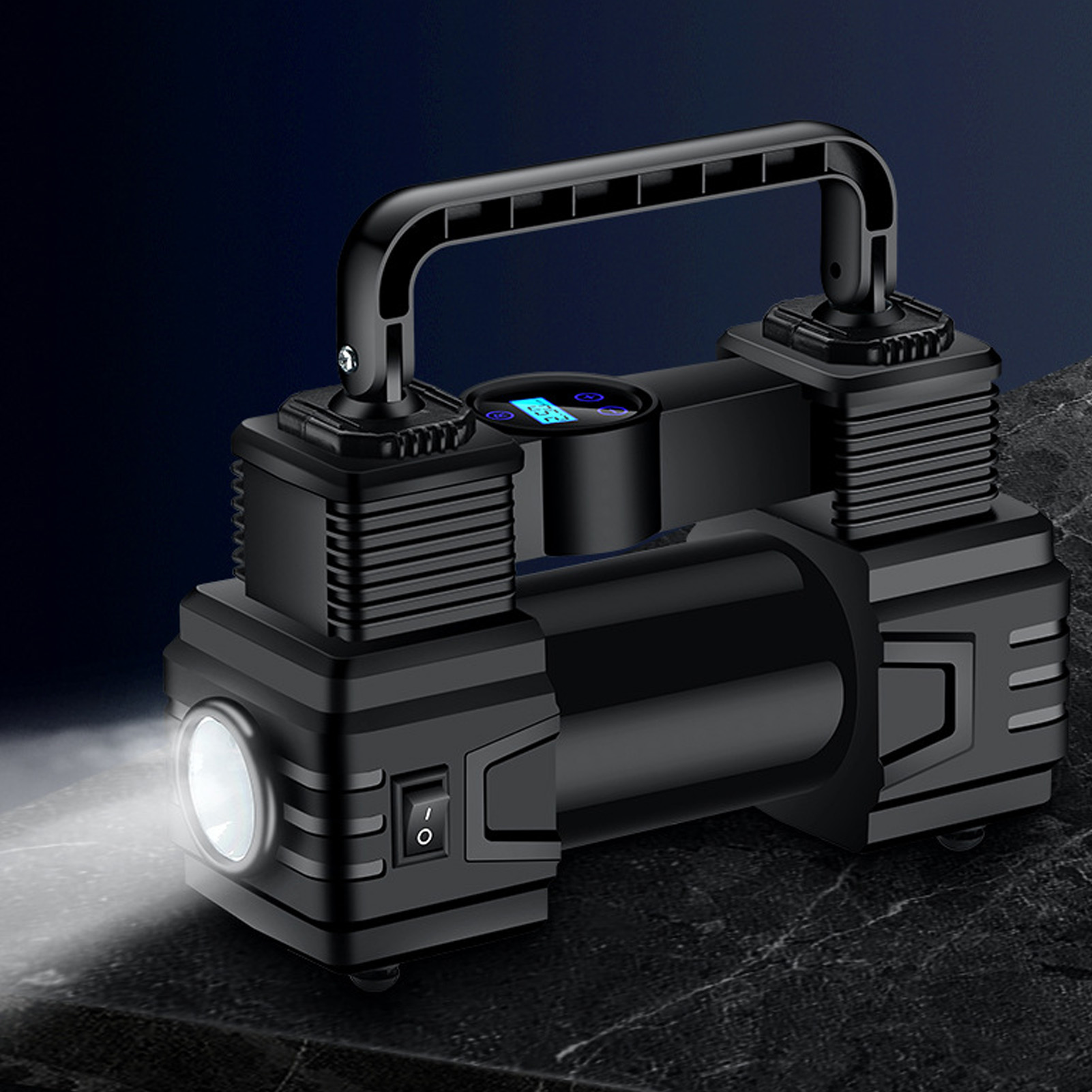 Intelligente 22-zylinder-autoluftpumpe, Robuster 12-v-luftkompressor, Tragbarer Zweizylinder-reifenfüller, 120 Psi, Mit Led-arbeitsleuchte. Geeignet Für Pkw, Lkw, Suvs, Wohnmobile, Ballons Usw.
