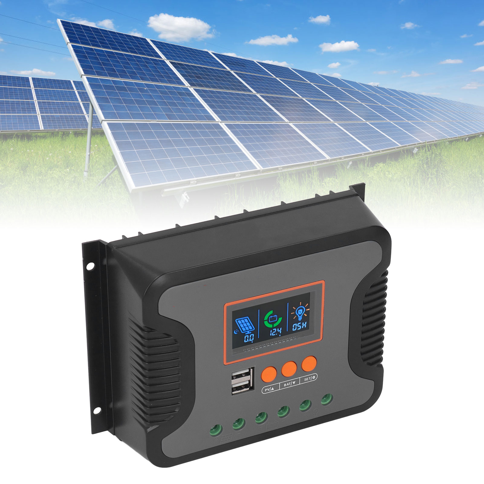 Powmrpwm 60a Solar-batterieladeregler Mit Zwei Usb-anschlüssen, 12/24/36/48v Pwm-automatikparametertabelle, Einstellbarem Lcd-bildschirm, Kompatibel Mit Agm-, Gel-, Nasselektrolyt- Und Lithiumbatterie