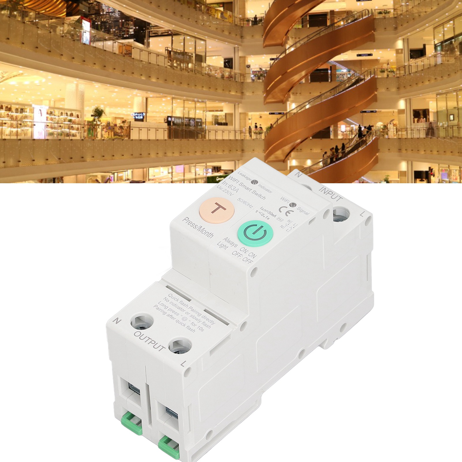Intelligenter Wifi-leistungsschalter Ac230v, 2p/63a, Fernsteuerung Über Mobiltelefon, Mit Mess- Und Fehlerstromschutzfunktionen, Hausautomationssystem Auf Din-schiene.