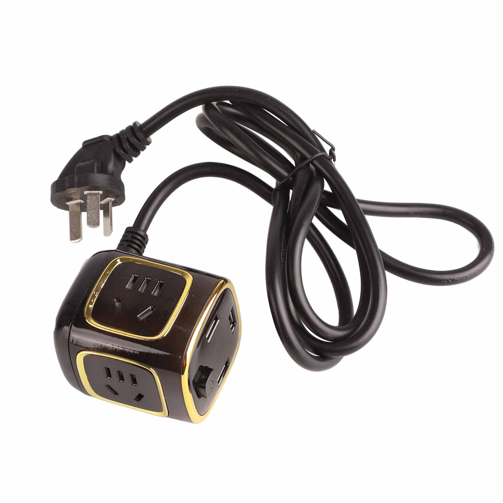 Yadiao Multifunktionale Steckdosenleiste Mit Usb-anschluss, Stromwandler Für Zuhause, Schwarz Und Gold, 1,8 M Usb