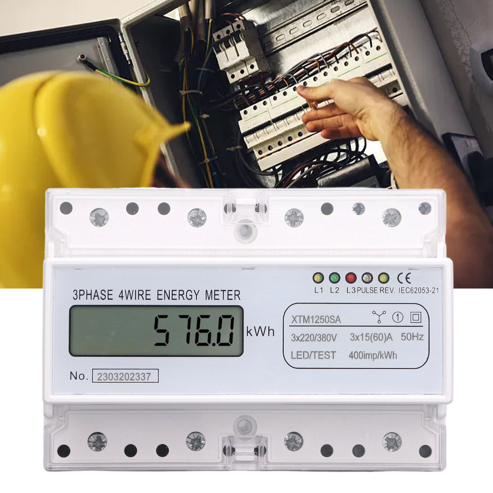 Dreiphasen-lcd-zähler Xtm1250sa 3×220v/380v, 7-polig, 35 Mm Din-schienenmontage, 15 A