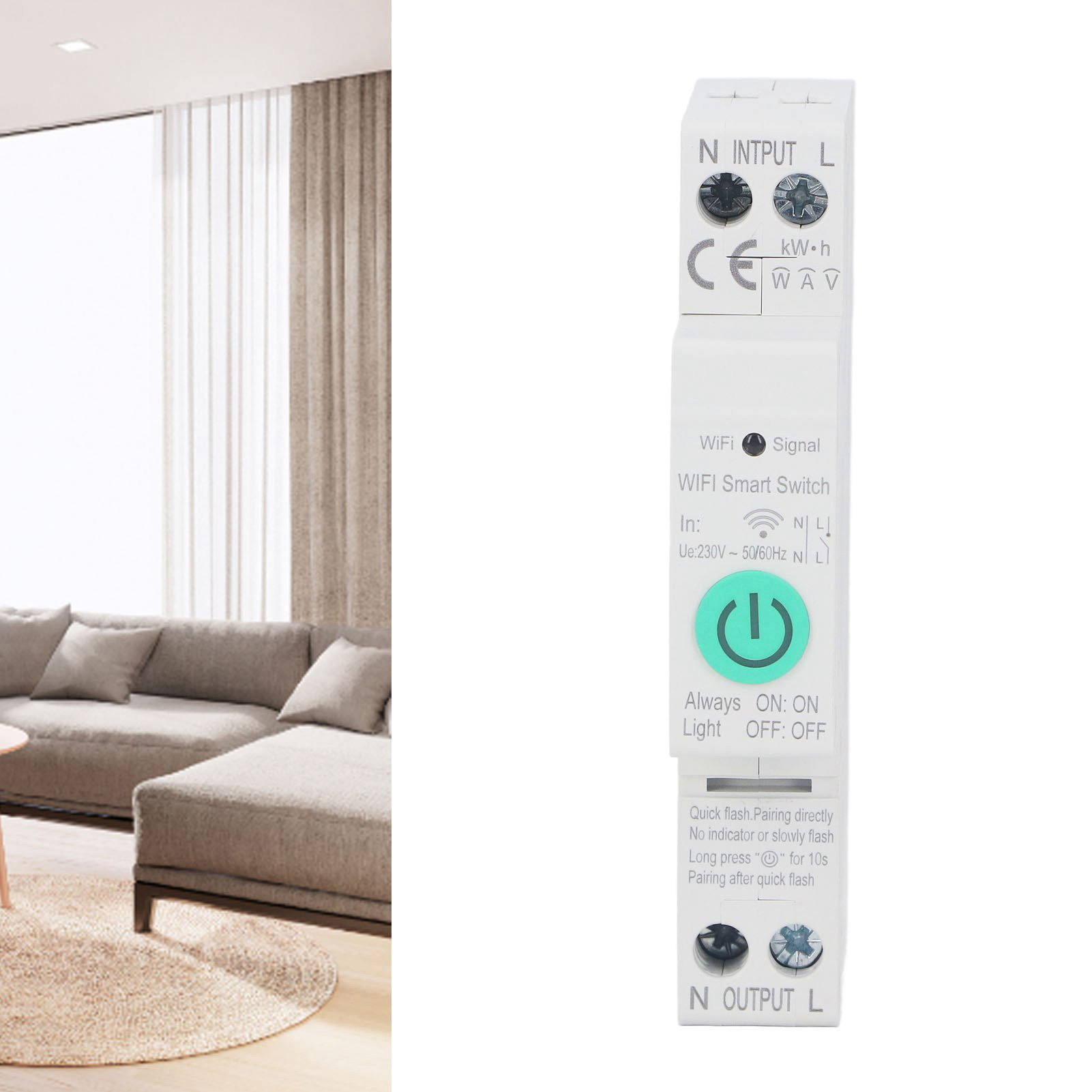Intelligenter Wlan-leistungsschalter Ac230v, 1p/40a, Fernsteuerung Per Smartphone (mit Tuya-app Und Messgerät), Din-schienenmontage Für Smart Homes