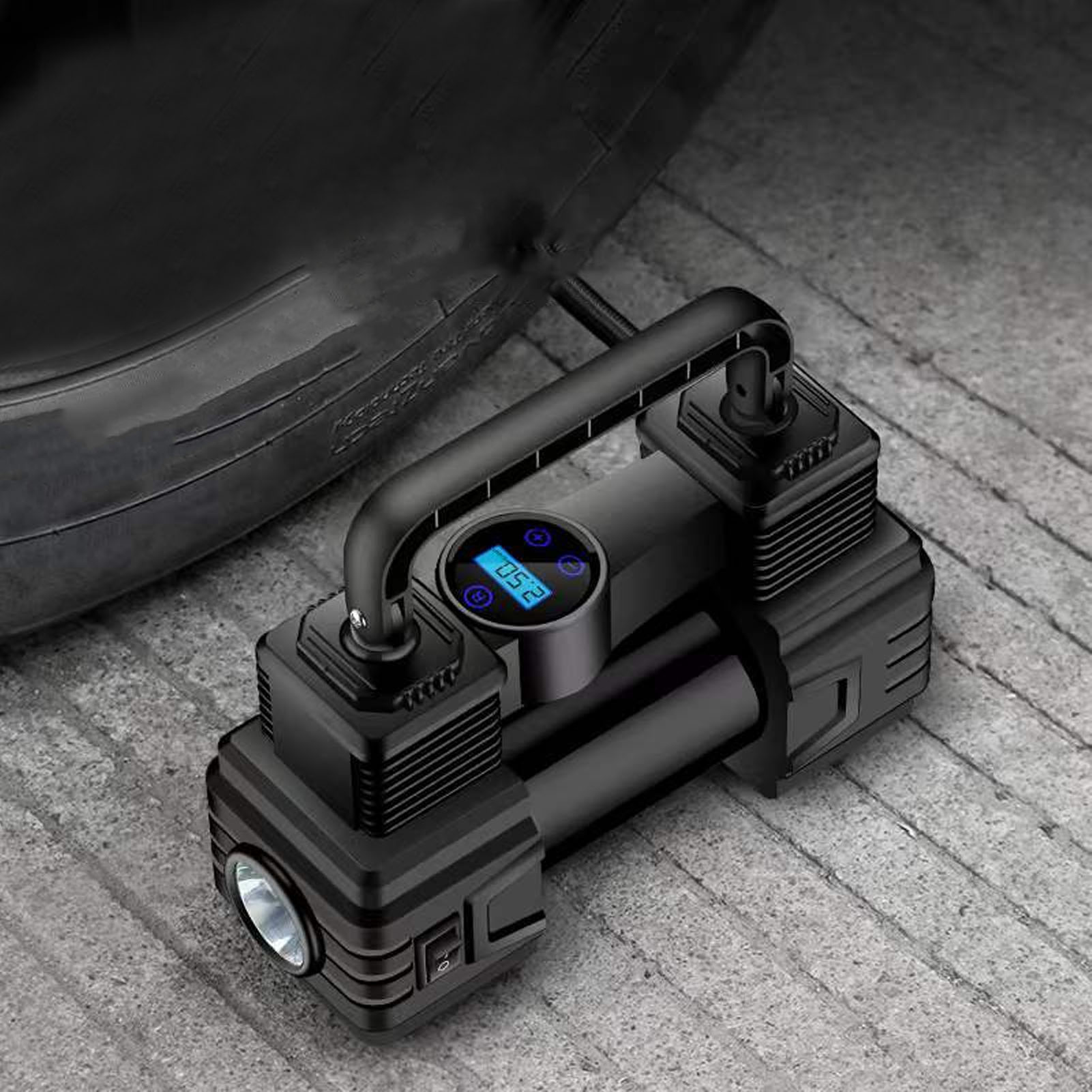Intelligentes Auto-reifenfüllset (22 Zylinder), Leistungsstarker 12-v-luftkompressor, Tragbarer Zweizylinder-reifenfüller, 150 Psi, Mit Led-arbeitsleuchte. Geeignet Für Pkw, Lkw, Suvs, Wohnmobile, Bal