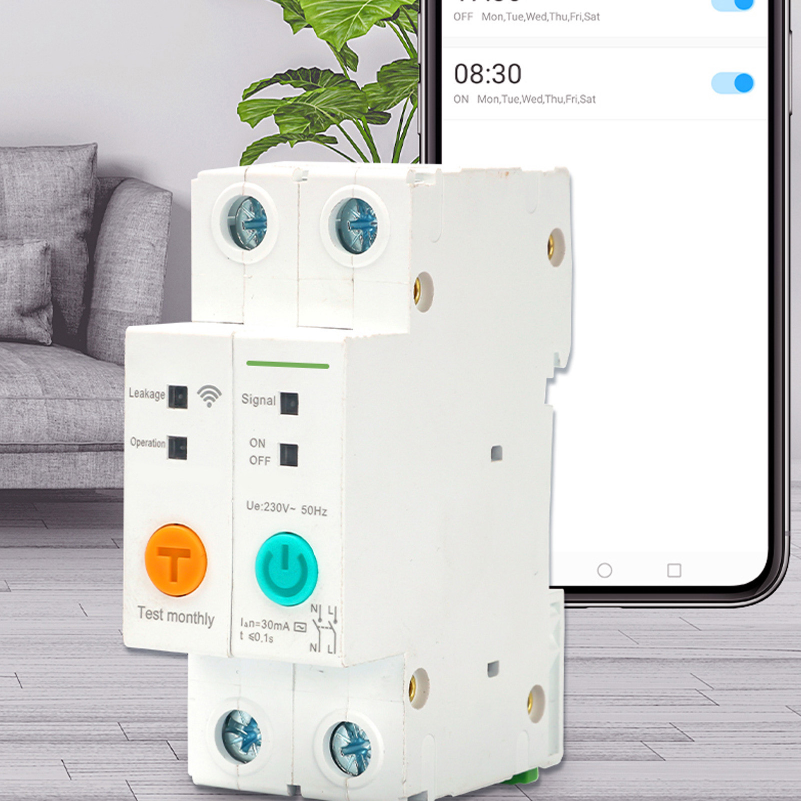 Tongou 230v 2p Intelligenter Miniatur-leistungsschalter Mit Wi-fi, 50a, Erdschlussschutz (30ma).