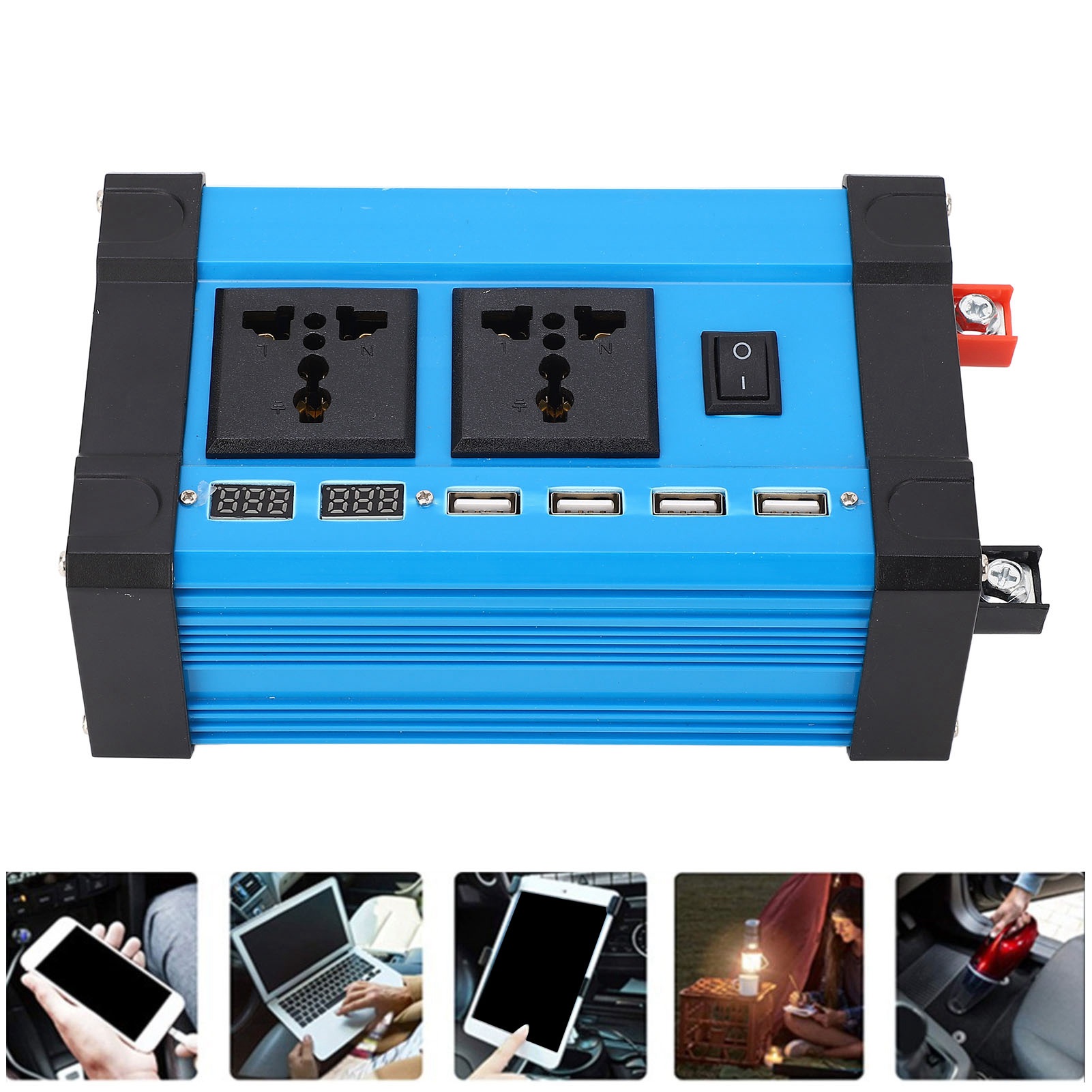500-w-wechselrichter Mit Modifizierter Sinuswelle, Dc 12 V Auf Ac 220 V, Dual-smart-lcd-display, 2 Universalsteckdosen Und 1 Kfz-ladeanschluss, 4 X 4,2-a-schnelllade-usb-anschlüsse