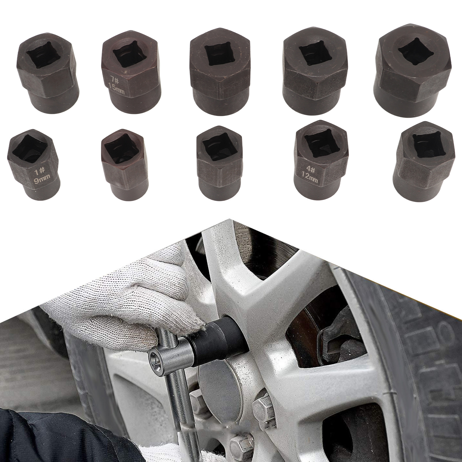 Set Mit 10 3/8"-sechskantmutternausdrehern Zum Entfernen Von Verrosteten Oder Beschädigten Schrauben Und Bolzen, Inklusive Steckschlüsseln Mit Gehärteten, Rutschfesten Griffen.