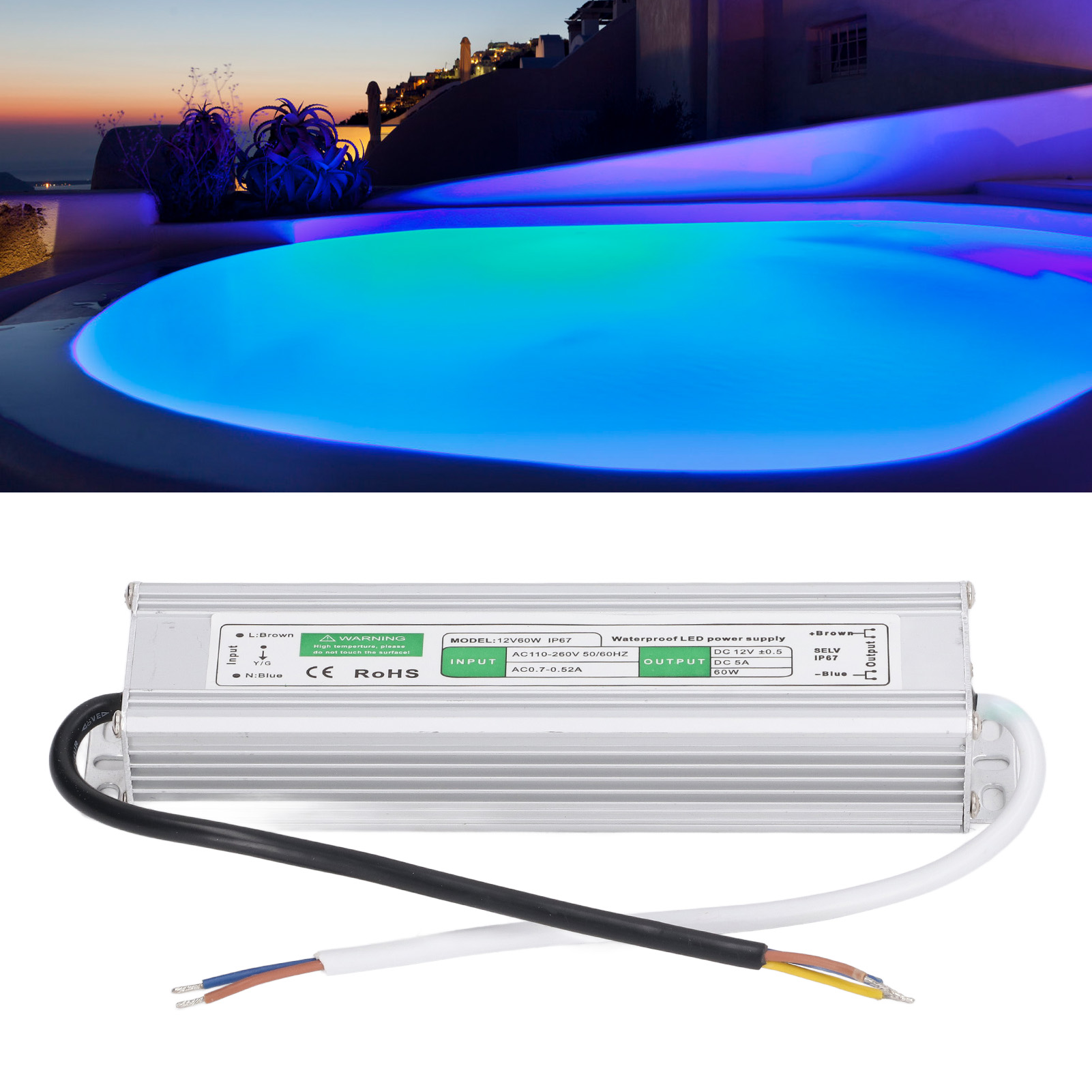 Led-treiber, Led-netzteil Mit Schutzart Ip67 (wasserdicht), Led-transformator, Niederspannungstransformator, 110v-260vac Auf 12v Dc-dc-wandler, 60w Konstantspannungs-led-schaltnetzteil.