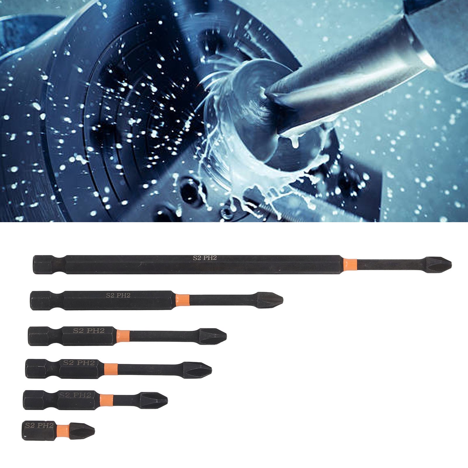 Set Mit 6 Phillips Ph2 Schraubendreherbits Aus S2 Phosphatlegierungsstahl, 6,35 Mm (1/4") Sechskantschaft, Hohe Festigkeit Und Stoßfestigkeit.