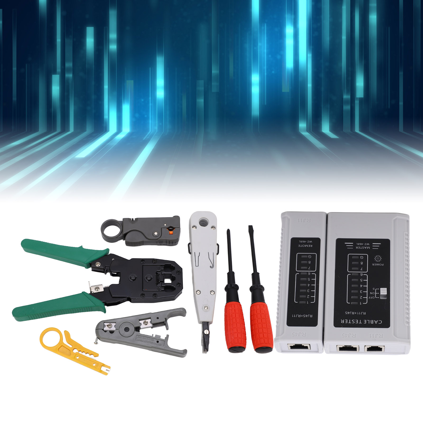 Multifunktionales Werkzeugset Für Die Reparatur Und Wartung Von Netzwerkkabeln, Tragbares 9-in-1-ethernet-kabelcrimpset, Rj45-rj11-rj12-kabeltester Für Cat5, Cat5e Und Cat6.