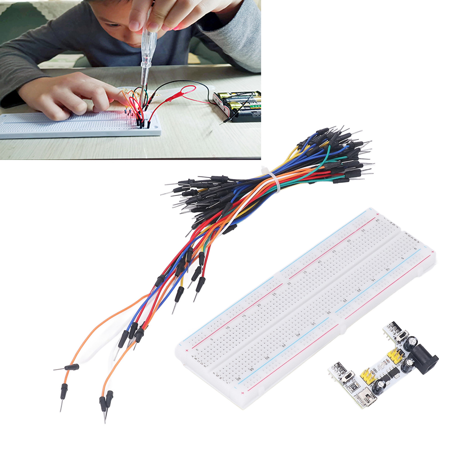 Mb-102 Netzteilmodul Für 830-loch-steckplatine + 830-loch-steckplatine + 65 Mm Steckplatinenkabel (weißes Netzteil)