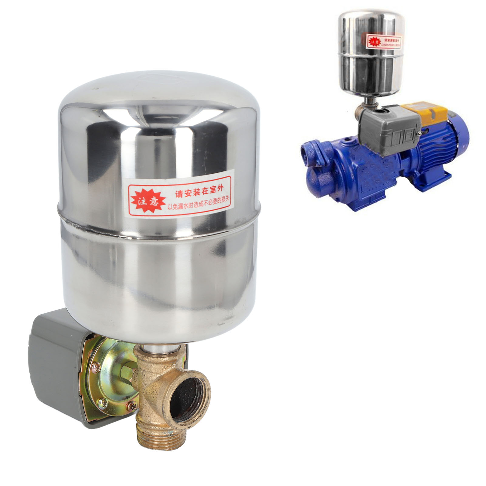 Selbstansaugende Doppelkolben-wasserpumpe + Edelstahl-druckbehälter + Vierwege-druckerhöhungspumpe Aus Eisen + 110v-230v-druckschalter