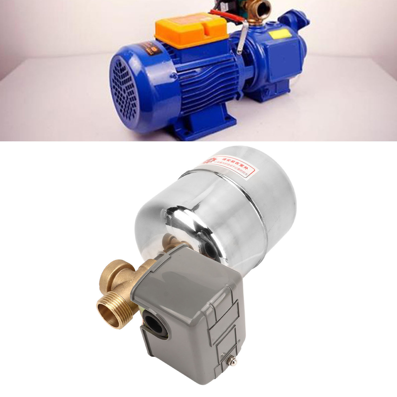 Selbstansaugende Doppelkolben-wasserpumpe + Edelstahl-druckbehälter + Vierwege-kupfer-druckerhöhungspumpe + 110v-230v-druckschalter