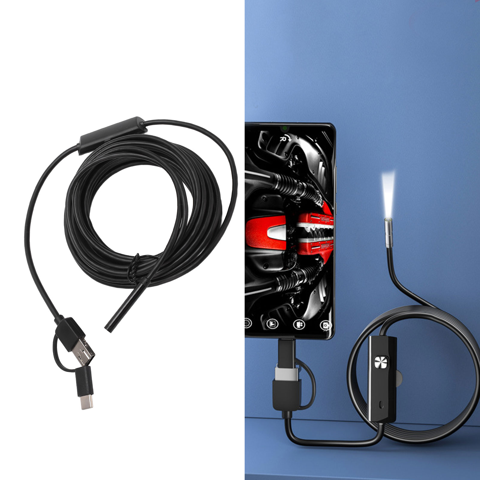 3-in-1-außenkamera Für Mobiltelefone, Usb 5,5 Mm, Für Die Visuelle Inspektion Von Rohrleitungen Und Kfz-reparaturen (1 M)