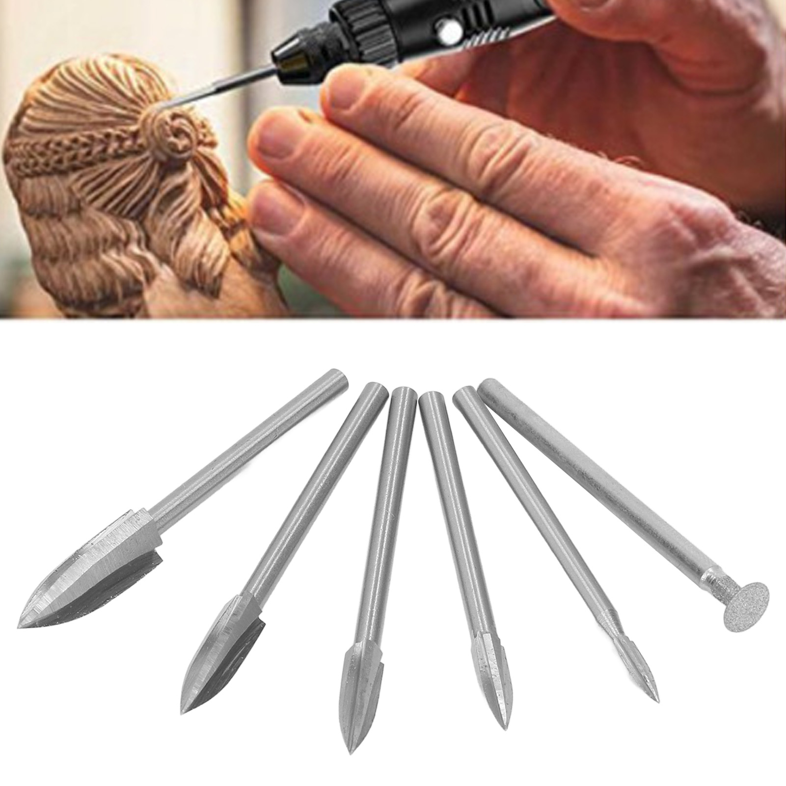 Set Aus 3,0 Mm Dreischneidigen Messern Für Die Holzschnitzerei (5 Dreischneidige Messer + 1 Schleifkopf + Dorn)
