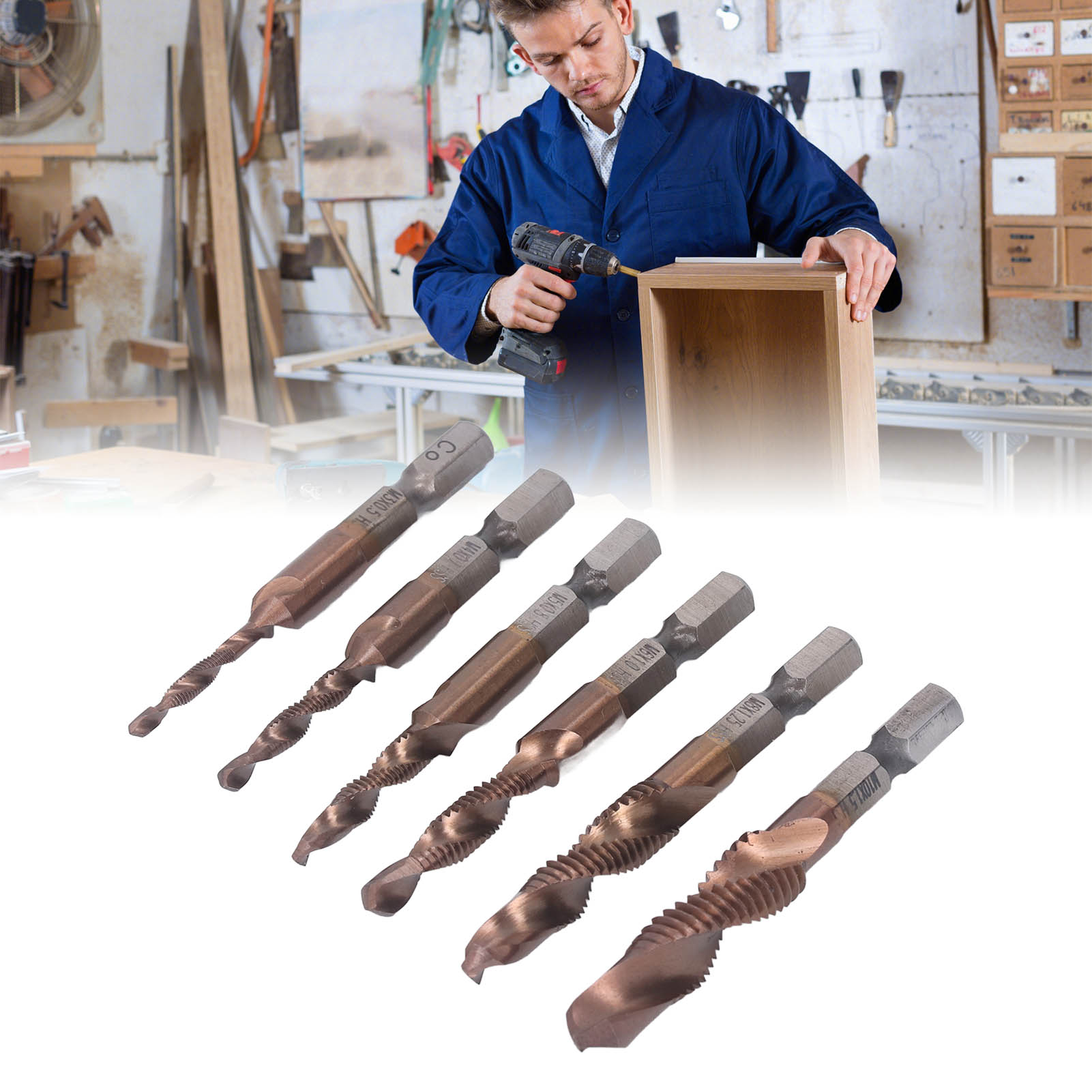 Dreifach-gewindebohrer-set Aus Verbundmaterial Mit Titanbeschichtung Für Elektrische Bohrmaschinen Und Gewindeschneidarbeiten.