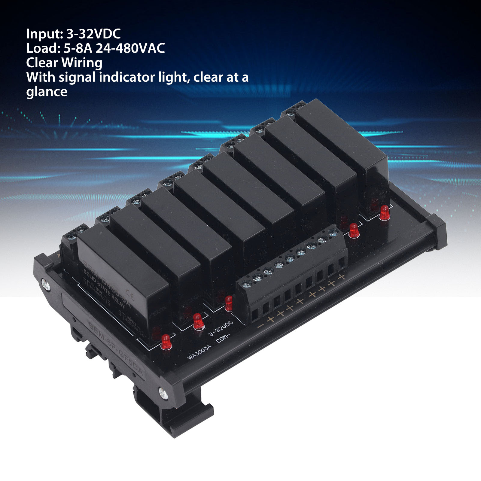 Berm® 8p Dc-ac-gesteuertes Halbleiter-relais-schienenmodul, Gemeinsamer Negativer Steuereingang 3-32 Vdc, Last 5-8 A, 24-480 Vac.