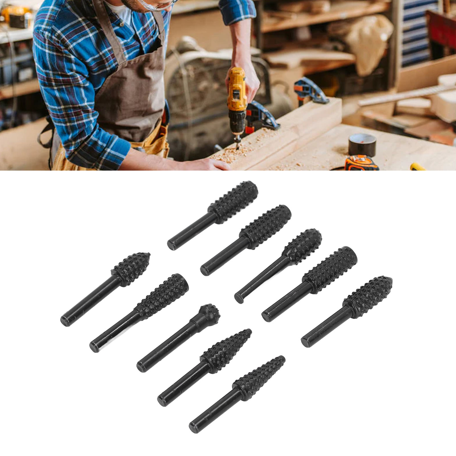 Werkzeuge Zum Schleifen Und Schnitzen Von Hartholz Mit Einem 6,35 Mm (1/4") Griff, Rotierender Holzfeile, Holznutbohrer Und Elektrischem Schleifkopf.