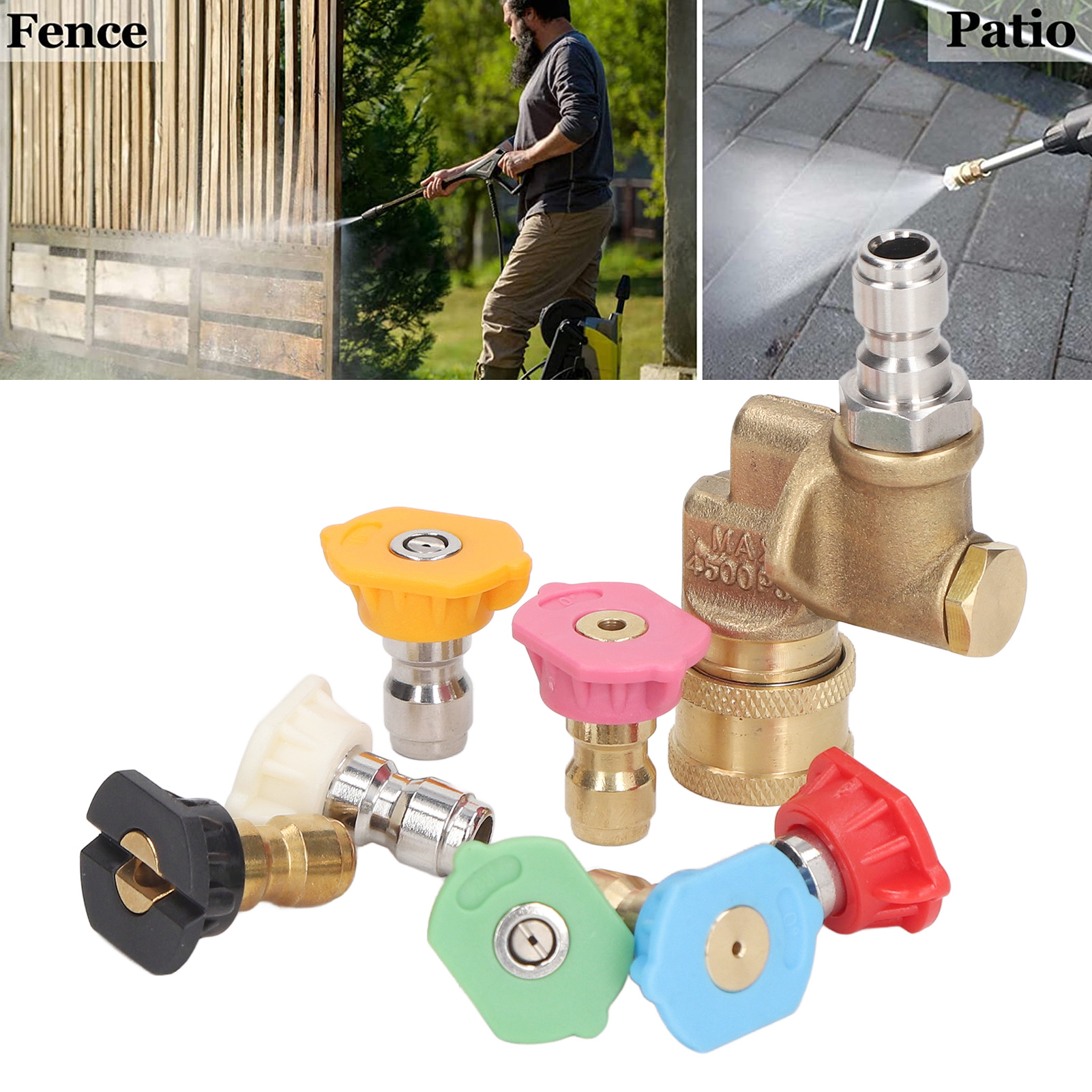 Hochdruckreinigerdüsen Und Schnellkupplungs-drehgelenk-set Für Hochdruckreiniger, 5 Drehwinkel, 7 Seifenstrahl- Und Spüldüsen, 1/4-zoll-schnellanschluss, 2,5 Gpm, 4500 Psi.