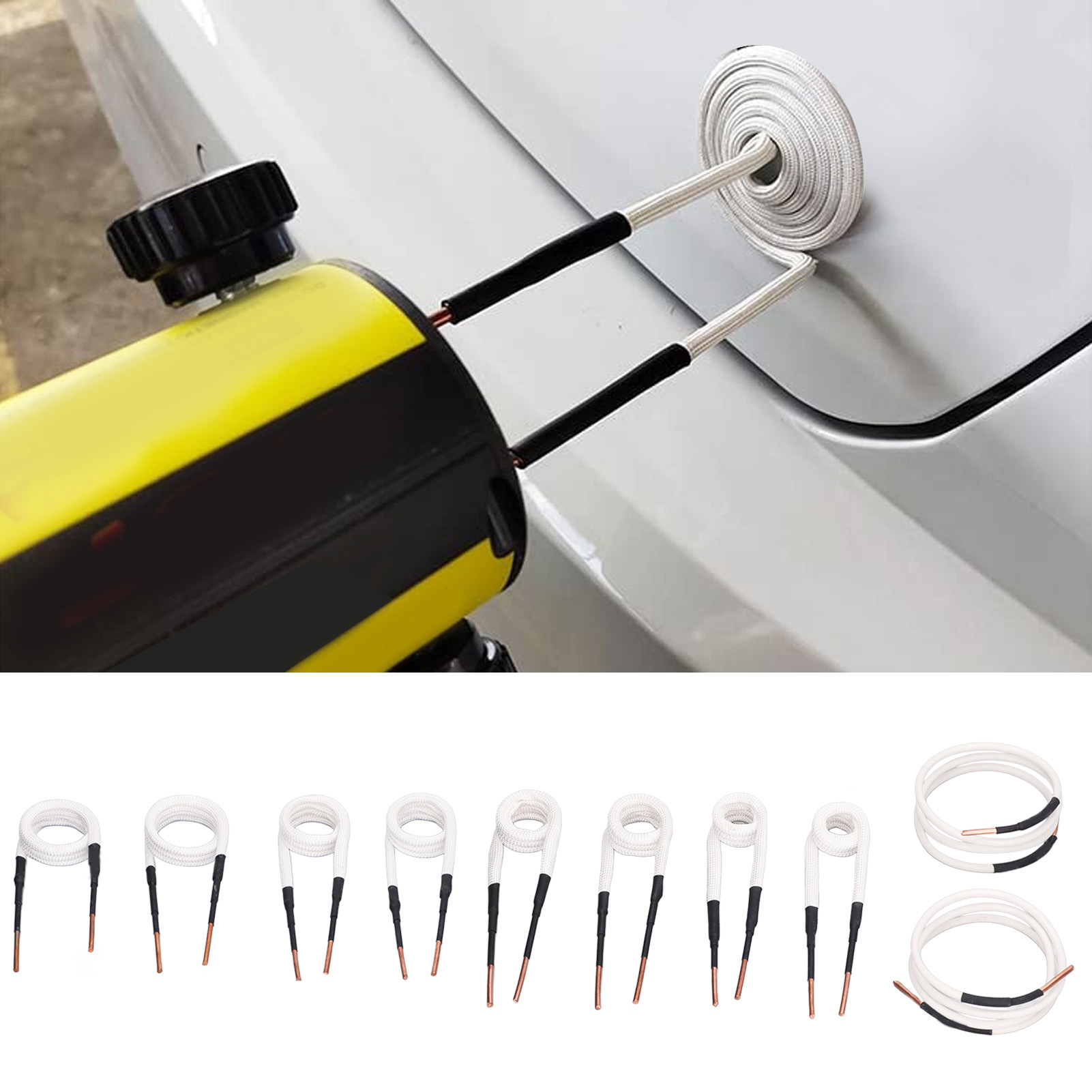 Set Mit 10 Elektrischen Heizelementen Mit 3 Mm Messingkern. Diese Hochfrequenz-heizelemente Sind Flexibel Und Langlebig Und Eignen Sich Ideal Zum Lösen Festsitzender Schrauben Und Muttern.