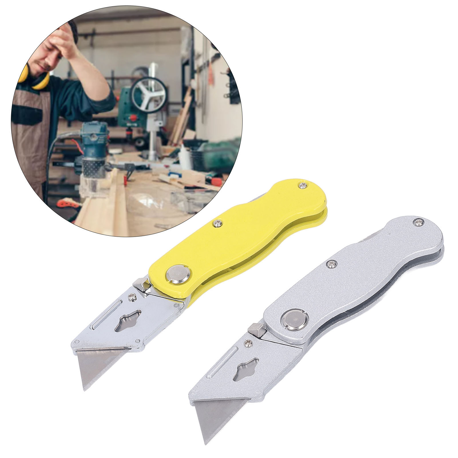 Set Aus 2 Klappmessern Aus Aluminiumlegierung, Hochwertiges Industriewerkzeug, Tragbares Funktionsmesser Für Den Outdoor-einsatz, Papierschneider Und Papierschneider.