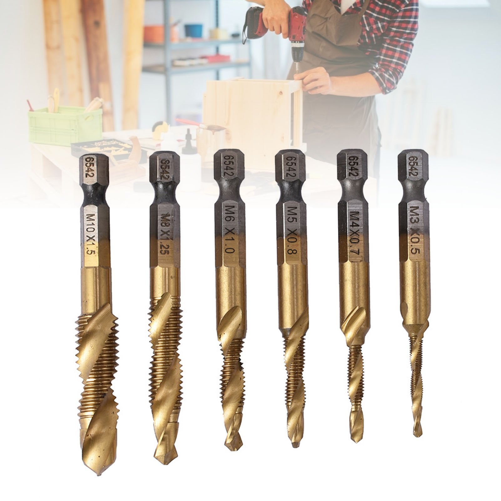 Set Mit 6 Hss-bohrern Und -gewindebohrern, Integriertem 3-in-1-verbundgewindebohrer, Titanbeschichtetem Spiralgewindebohrer