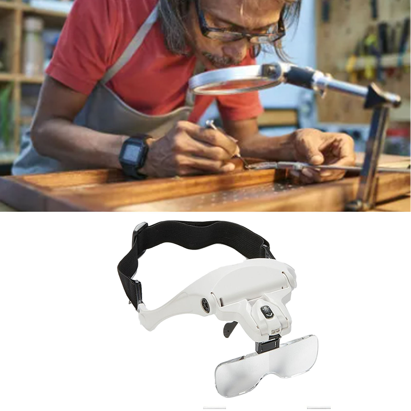 Am Kopf Befestigter, Fünfstufiger Dual-led-vergrößerungsspiegel Zum Lesen, Reparieren, Testen, Mikromodellieren, Für Ästhetische Anwendungen Und Zum Sticken.