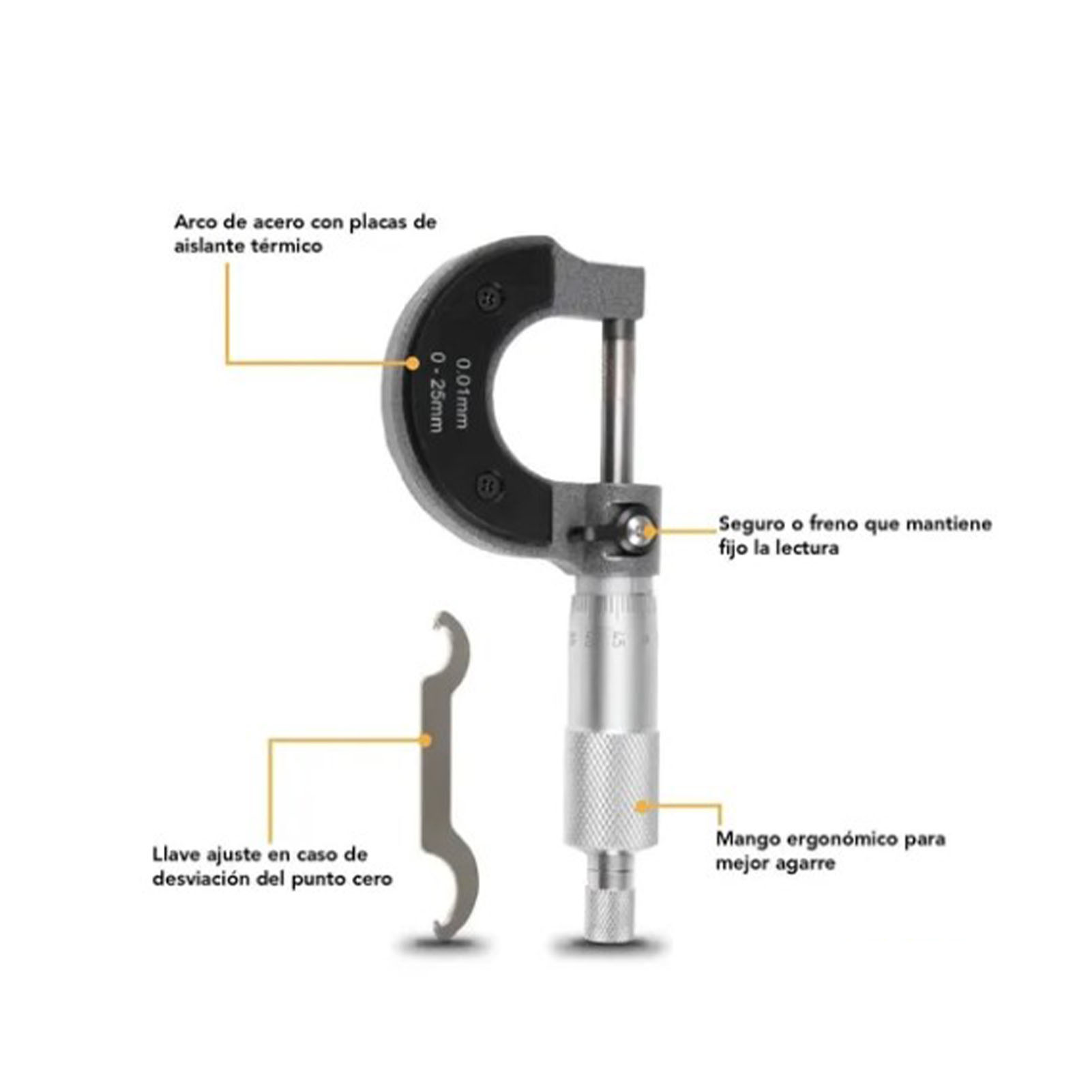 Außenmikrometer, Messschieber, Mikrometerkopf, Schraubenmikrometer 0-25x0,01 Mm