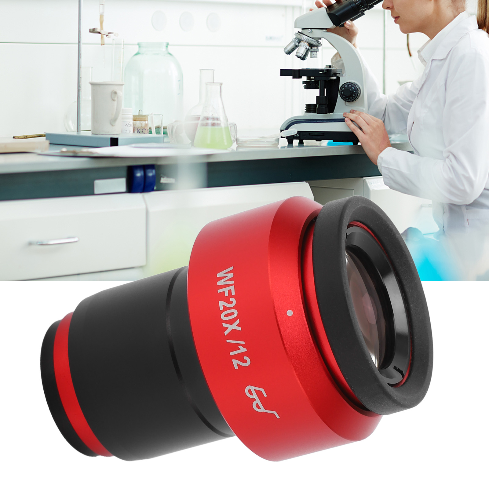 Dioptrienverstellbares Okular Wf20x/12mm Für Stereomikroskop, 30mm Hoher Augenabstand, Rot.