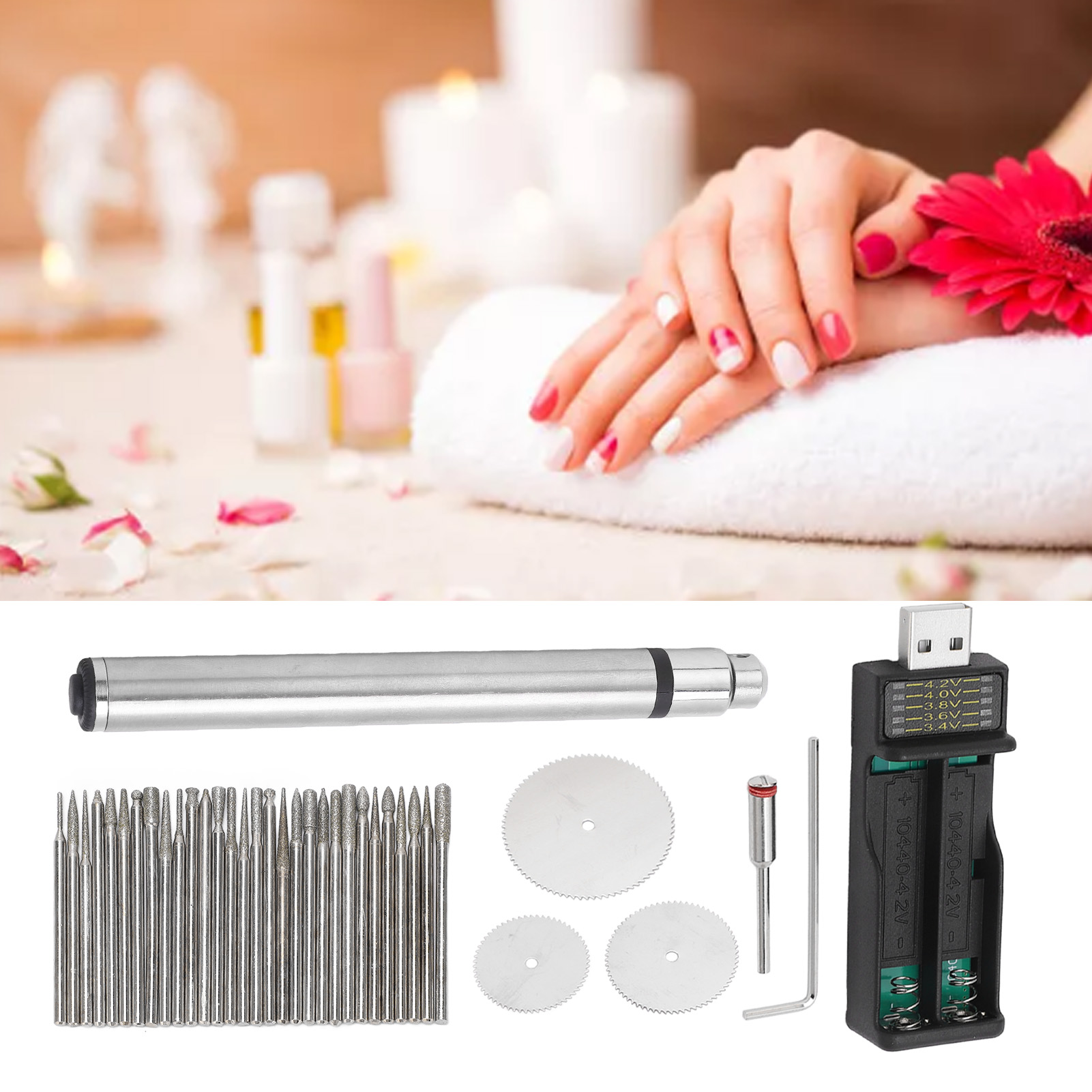 5v Mini Smart Elektrischer Polierstift, Wiederaufladbarer Tragbarer Modellierstift Für Nagelkunst, Miniatur-edelstahlstift Mit Jade-effekt