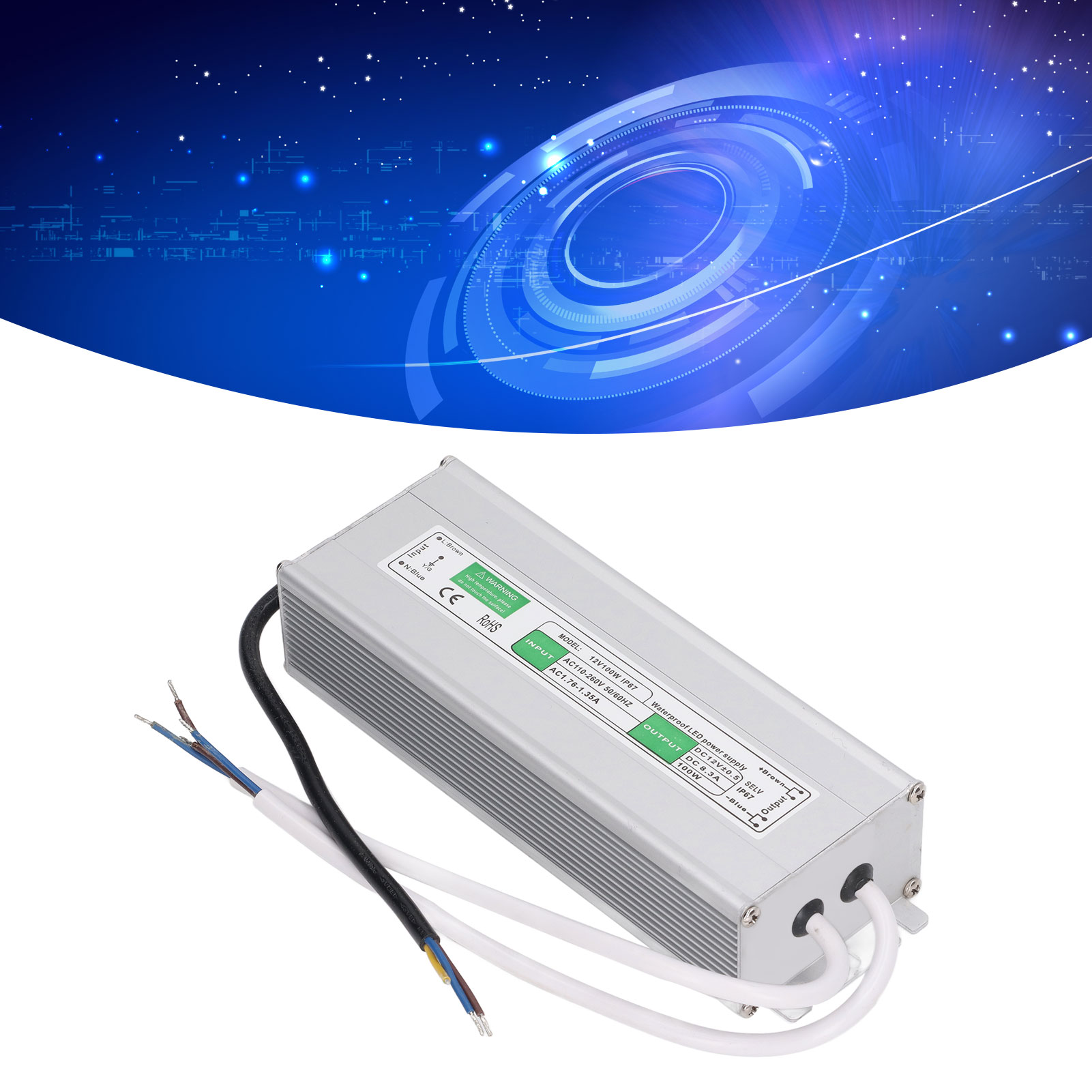 Led-treiber, Led-netzteil Mit Schutzart Ip67 (wasserdicht), Led-transformator, Niederspannungstransformator, 110v-260v Ac Auf 12v Dc-dc-wandler, 100w Konstantspannungs-led-schaltnetzteil.