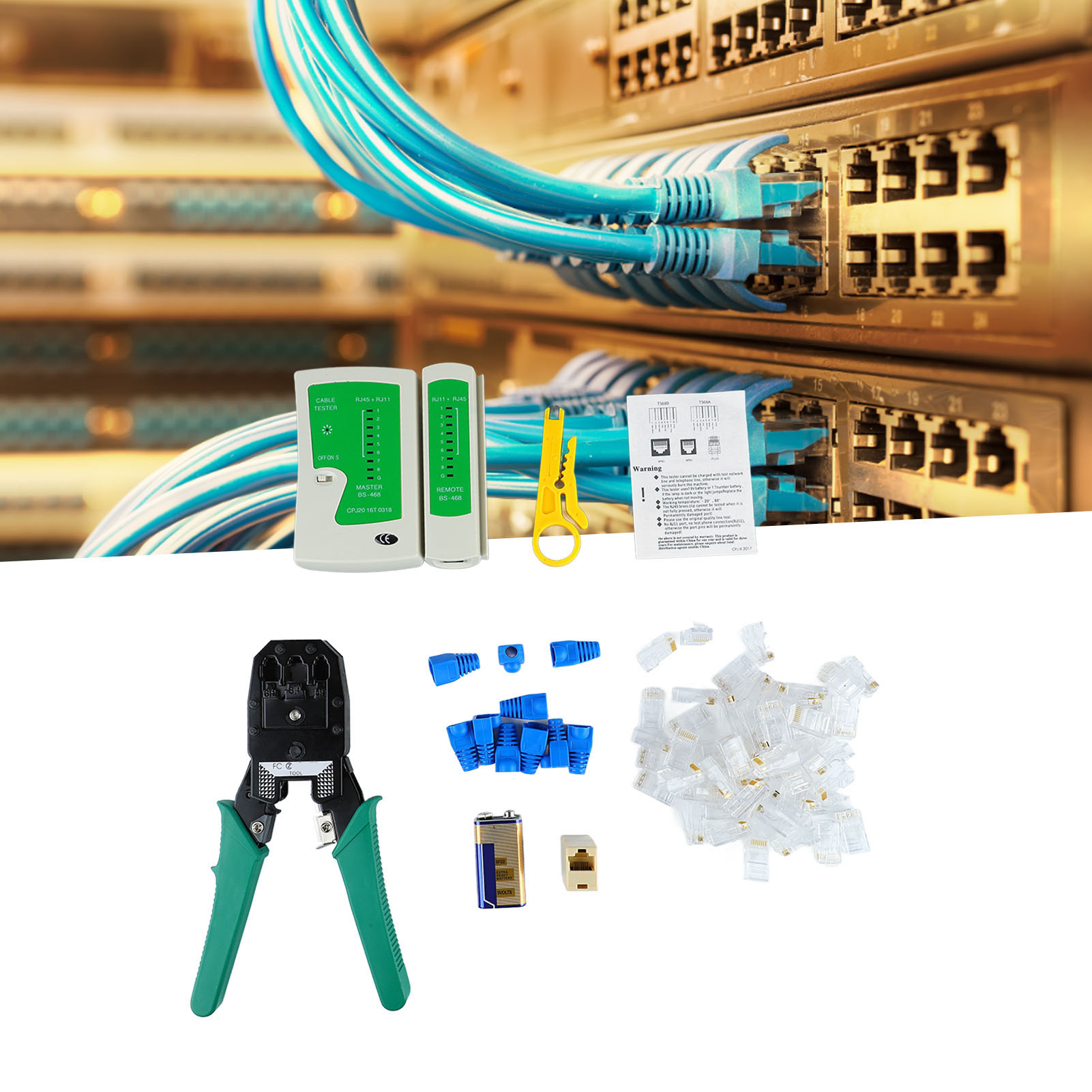 Abisolierzange Für Netzwerkstecker (50 Stück), 7-teiliges Kombinationsset, Kabeltester