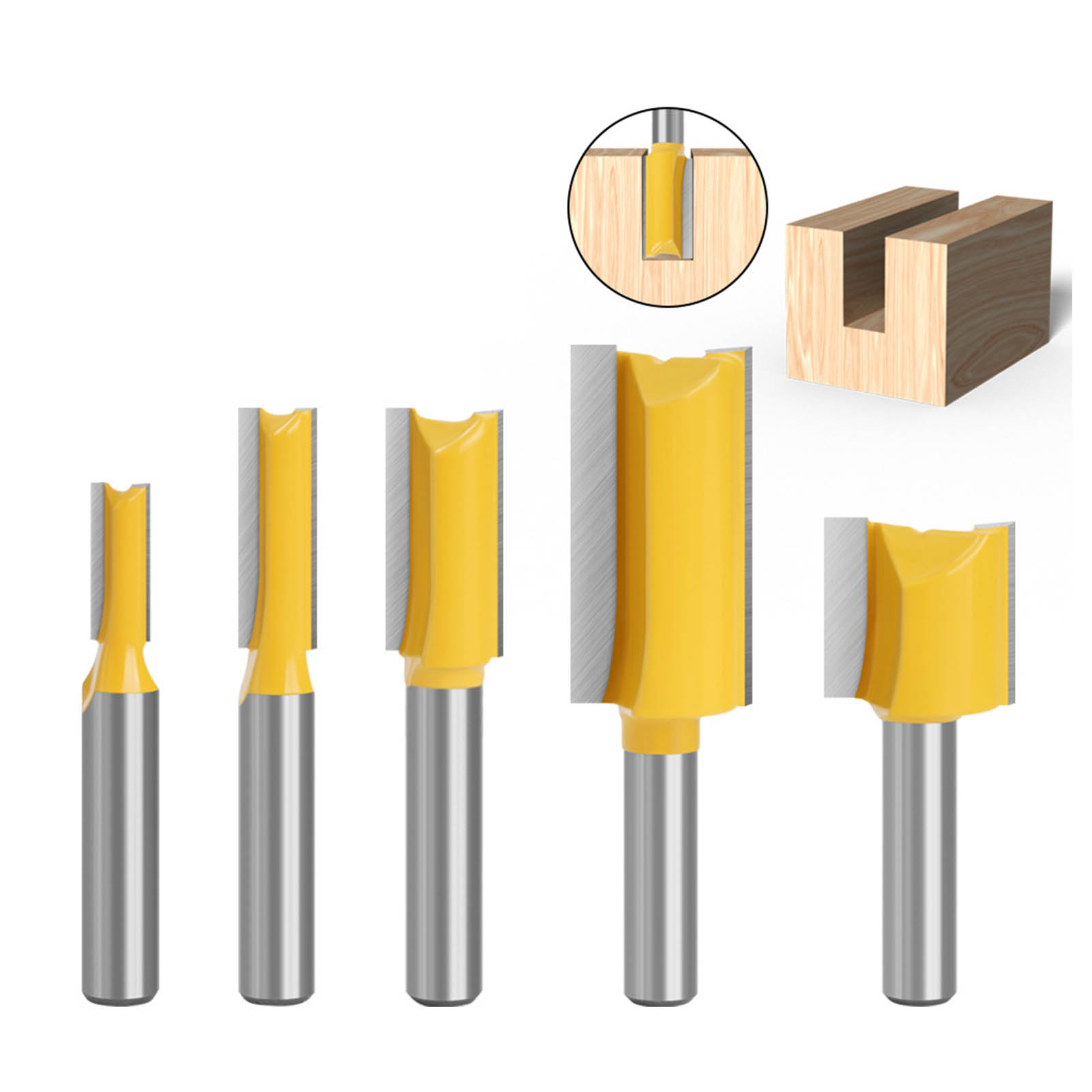 Set Mit 5 Stück 8 Gelben Geraden Holzfräsern, Doppelseitige Gerade Holzfräser Zum Nutenfräsen.