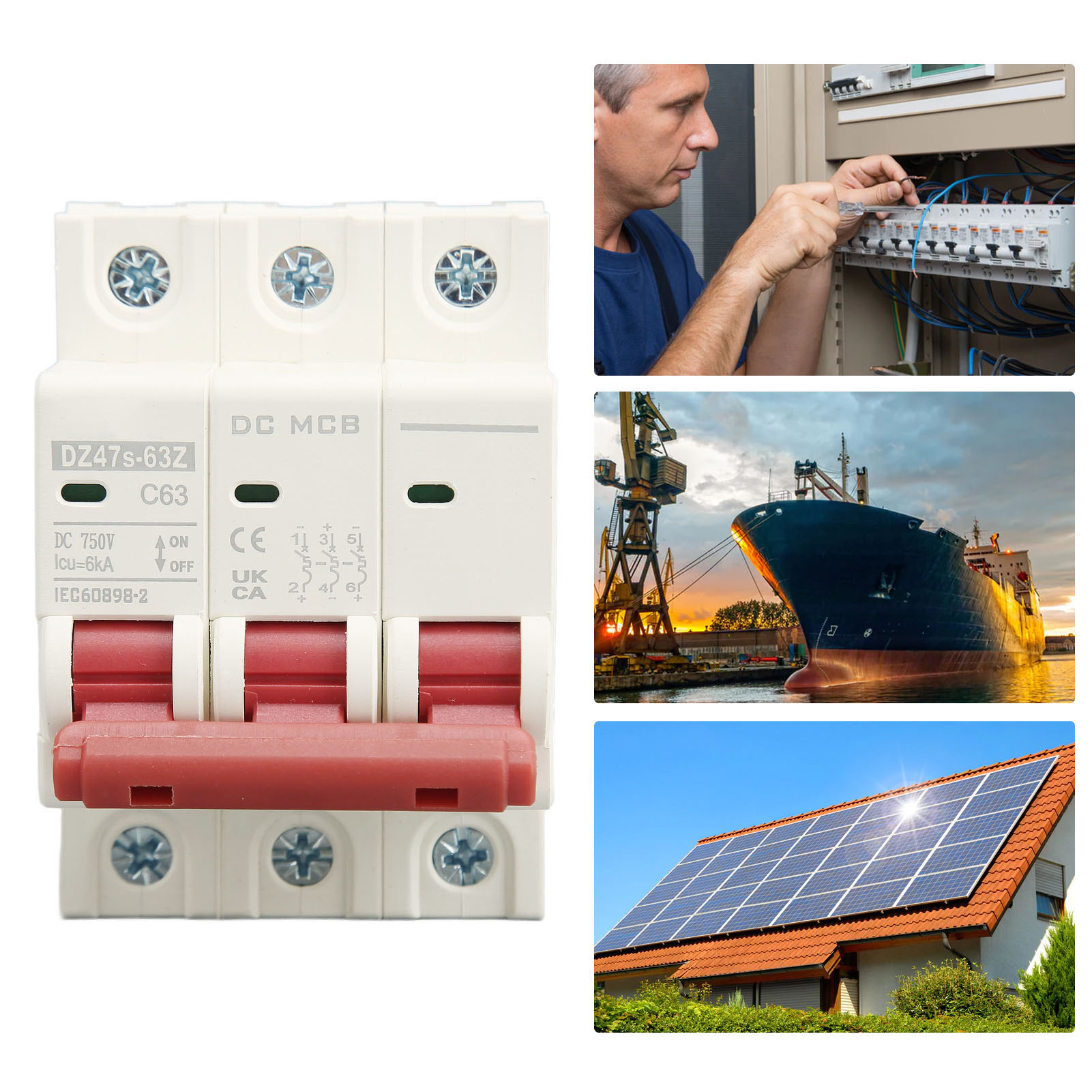 Der Neue Dz47s-63z C63 Dc 750v 3p Dc-leistungsschalter, Miniatur-leistungsschalter 63a Für Solar-photovoltaikanlagen, Din-schienenmontage, Niederspannungs-abschaltvermögen 6000a.