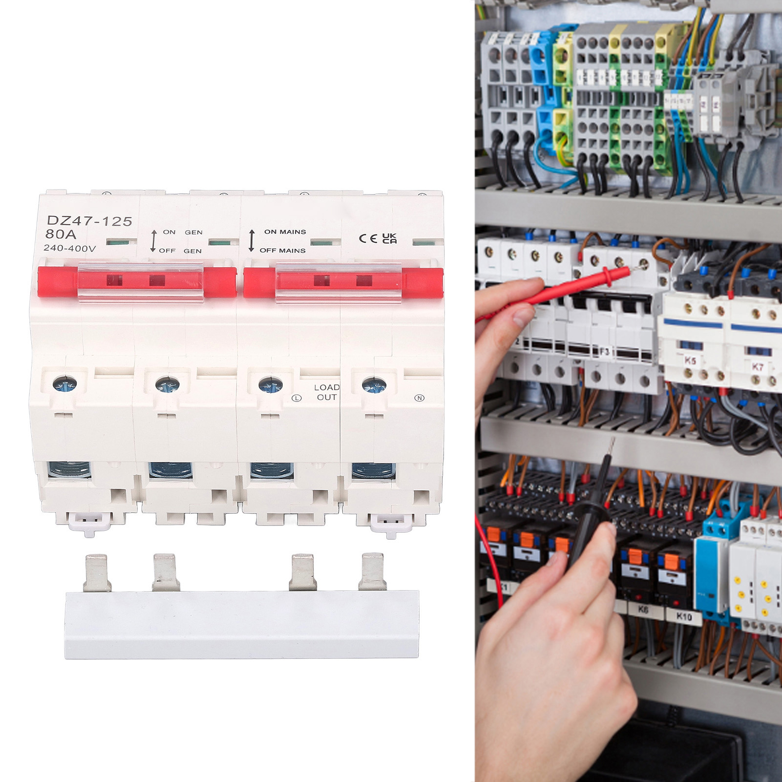 Miniatur-leistungsschalter Mit Verriegelung 80 A Mit Dualer 240-400 V Ac-versorgung, Gemäß Britischem Standard, Mit 2p+2p Sammelschienen-umschalter.