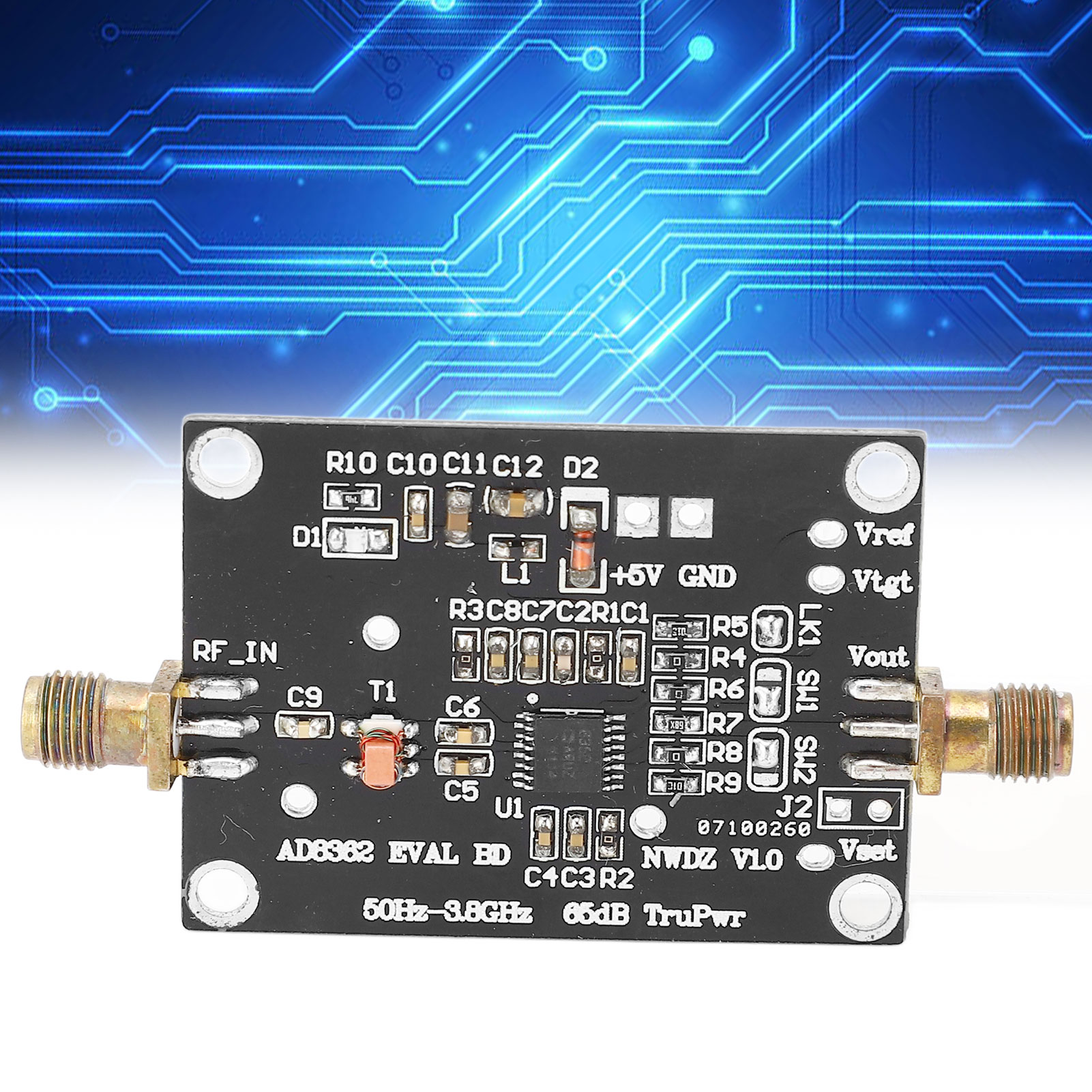 Das Modul Ad8362 Verfügt Über Einen Rms-erfassungsbereich Von 50 Hz Bis 3,8 Ghz, Einen Linearen Ausgangspegel Von 65 Db Und Einen Linearen Ausgangspegel Von 3,3 Bis 5 V.