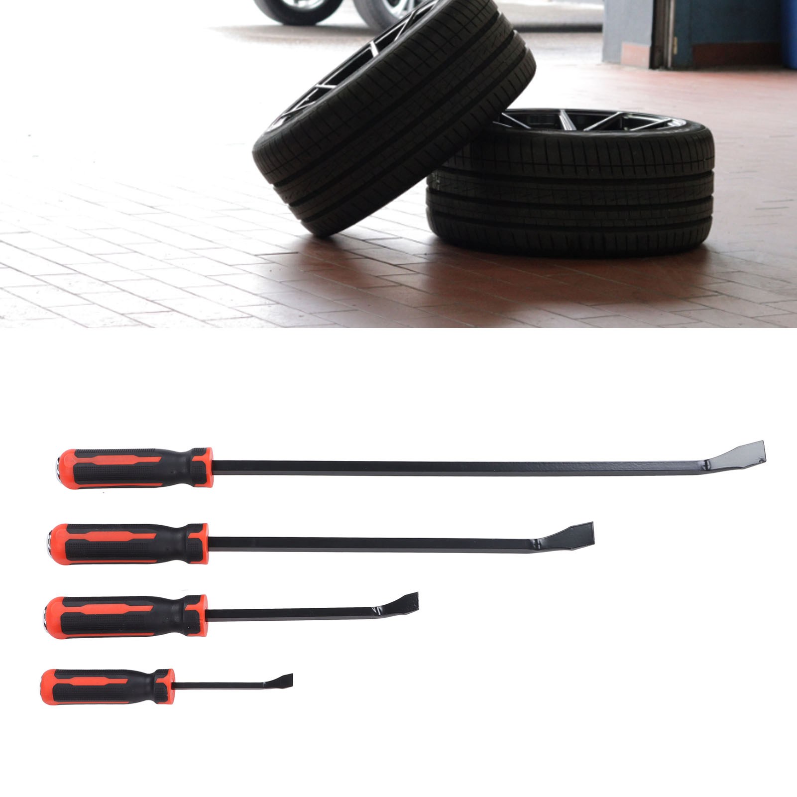 Set Aus 4 Reifenhebern, Reifen- Und Nagelentfernungswerkzeug, Verstärkter Hebel Aus Chrom-vanadium-stahl Mit Erhöhter Belastbarkeit, Werkzeug Zur Reparatur Von Autoreifen In Industriequalität.