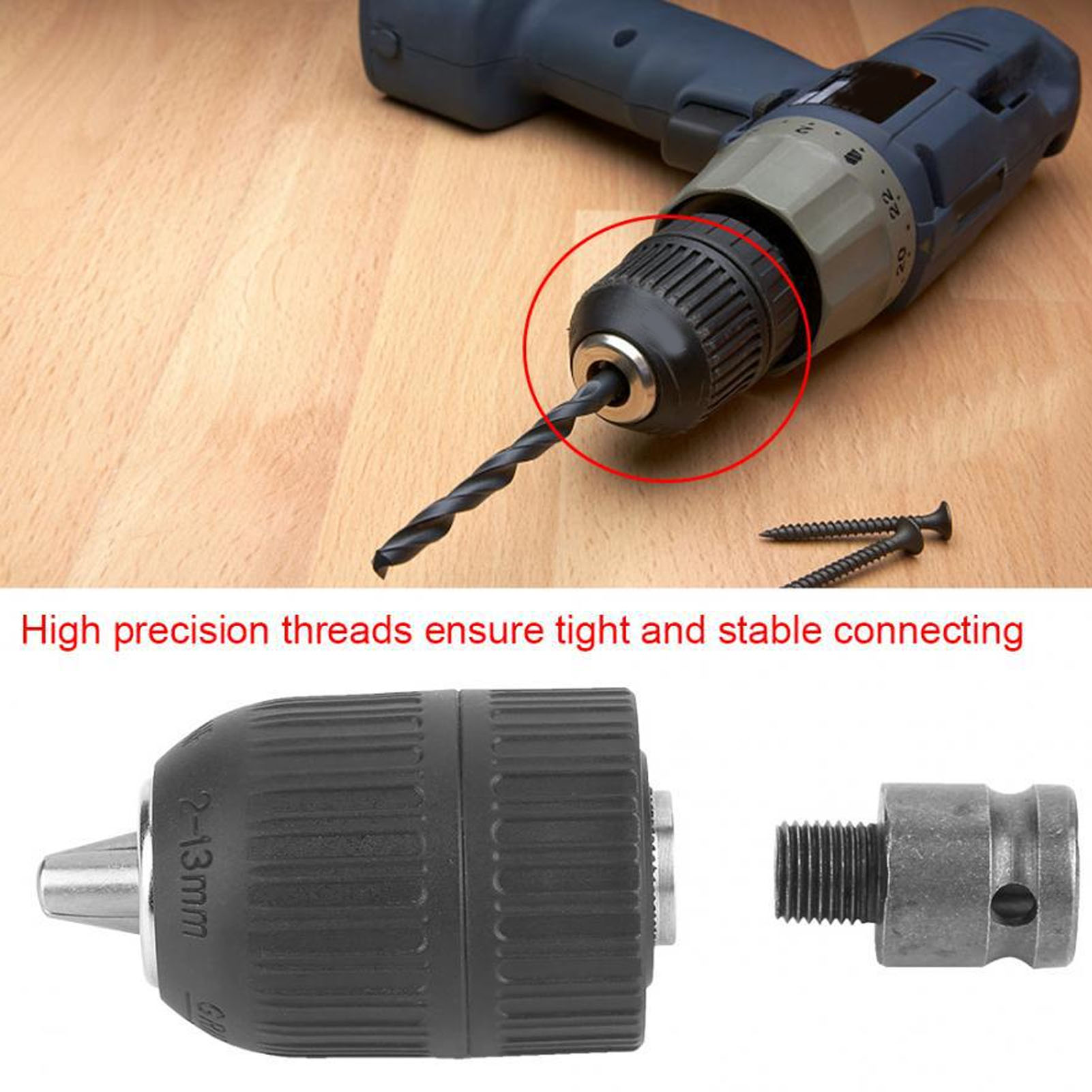 Einteiliges, Komplett Aus Kunststoff Gefertigtes Bohrfutter + 1/2"-gewindeanschluss Für Elektrische Bohrmaschinen, Handfest Anzuziehendes Bohrfutter, 2-13 Mm Bohrfutter + Satz Mit 3 Adapterstangen
