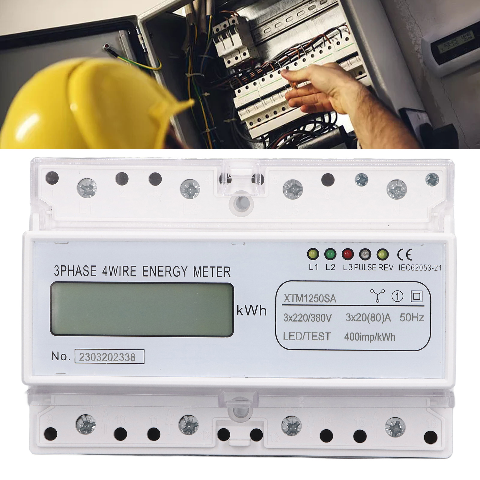 Xtm1250sa 7-poliger Drehstromzähler, 220 V/380 V, Mit Lcd-anzeige, 35-mm-din-schienenmontage, 3 × 20 A
