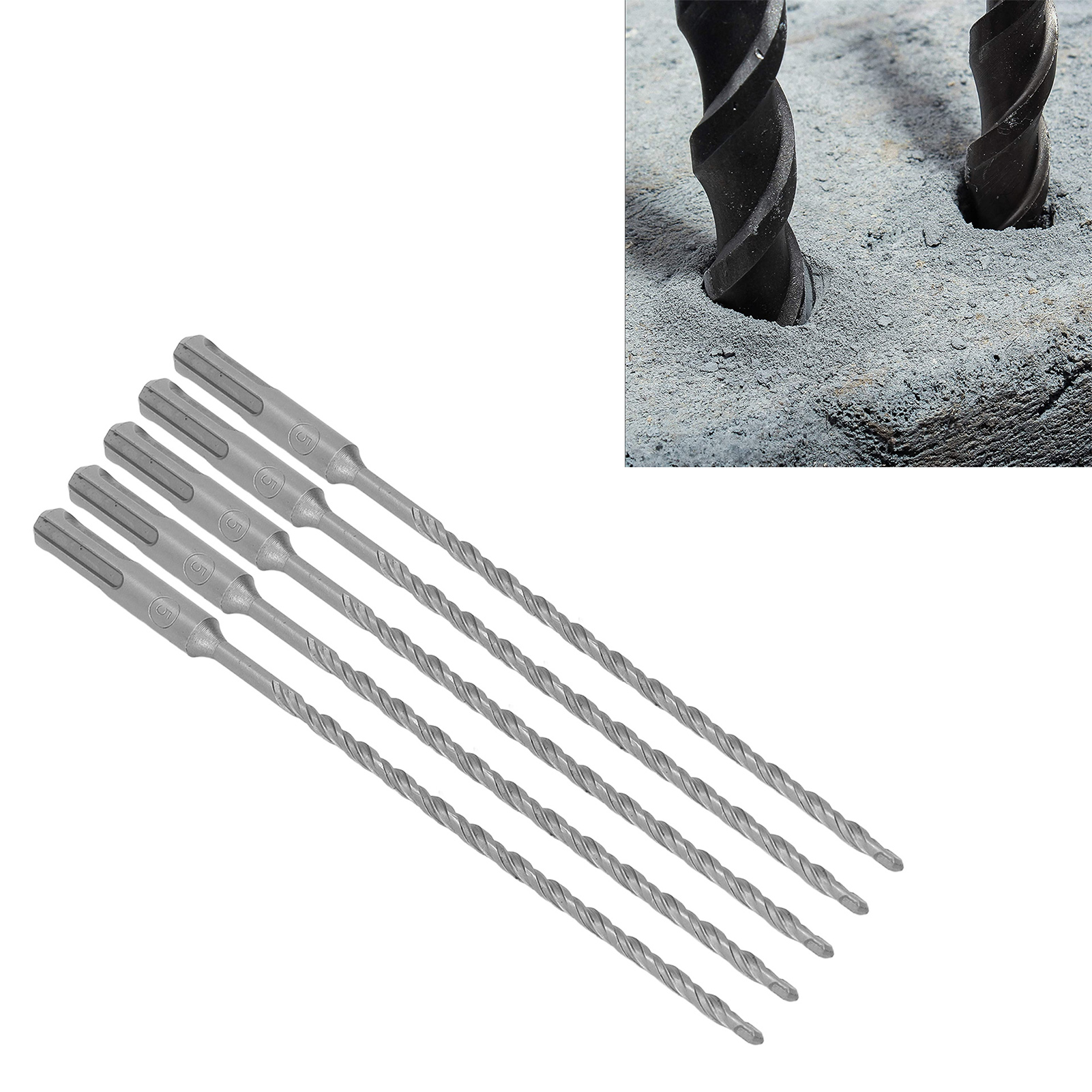 Set Mit 5 Schlagbohrern, 210 Mm Lang, Hartmetallspitzen Für Rotierende Schlagbohrer Für Ziegel, Stein Und Beton, 5 Mm.