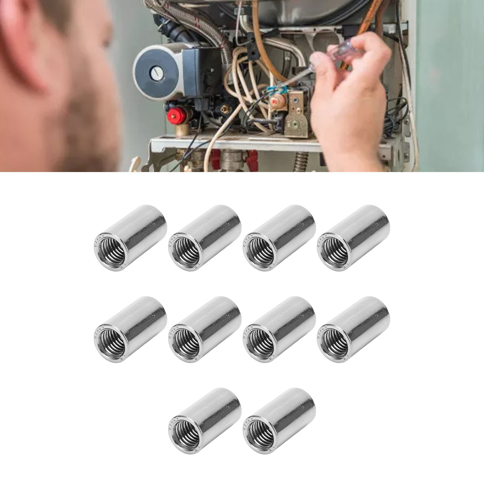 Satz Mit 10 Zylindrischen Verbindungsmuttern Mit Innengewinde M101,5-14-l25 Mm