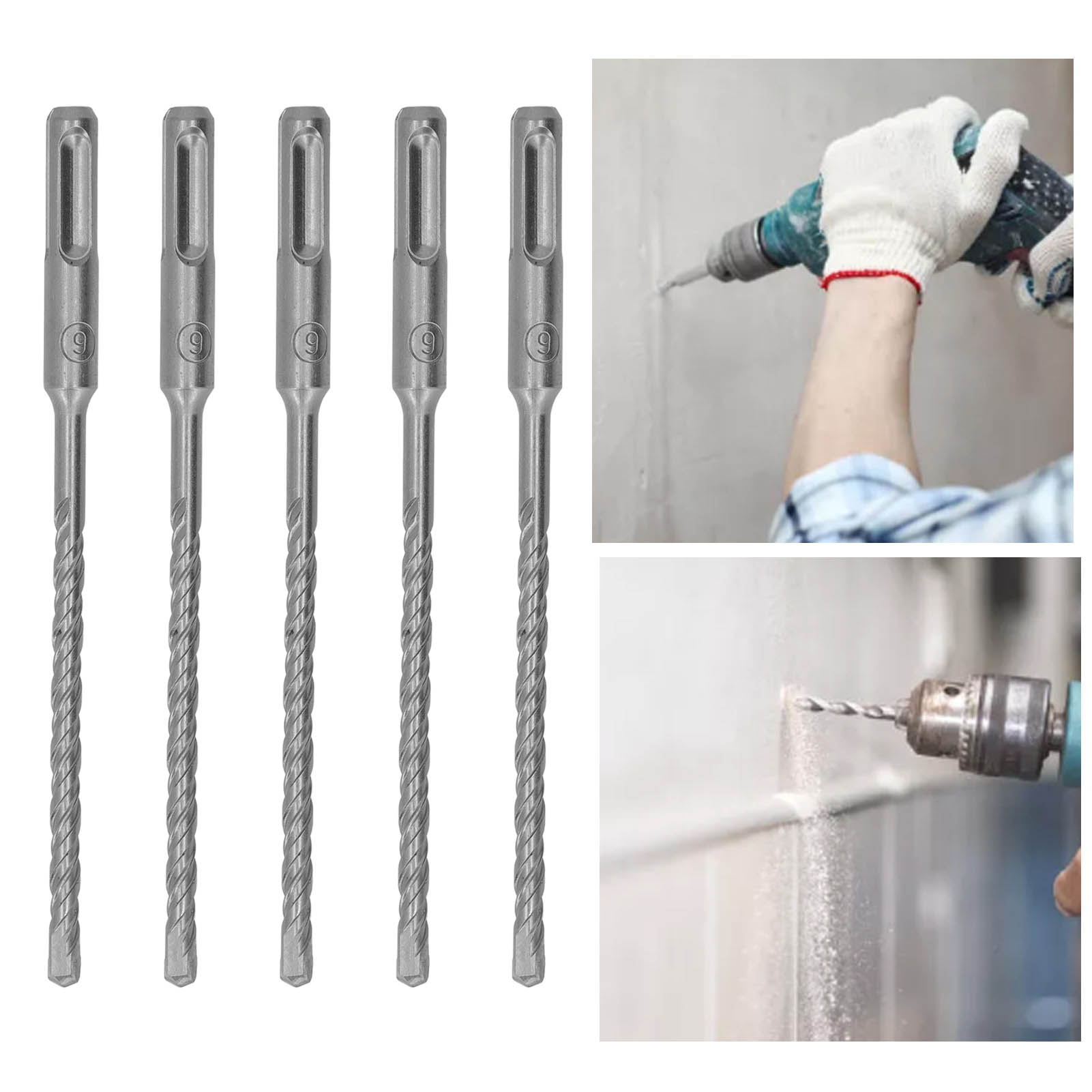 Set Mit 5 Schlagbohrern, 160 Mm Lang, Hartmetallspitzen Für Rotierende Schlagbohrer Für Ziegel, Stein Und Beton, 6 Mm.