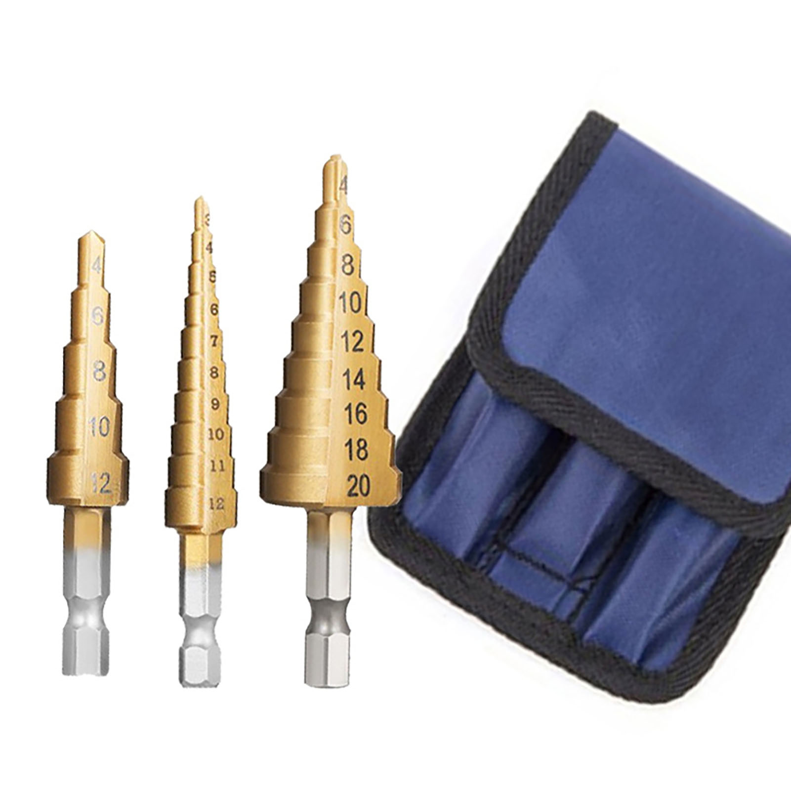 Set Mit 3 Sechskant-stufenbohrern, Treppenbohrer, Pagodenbohrer, Kraftschrauber, Reibahle, Drehbankbohrer, Stanzwerkzeug Für Stahlplatten, Verpackt