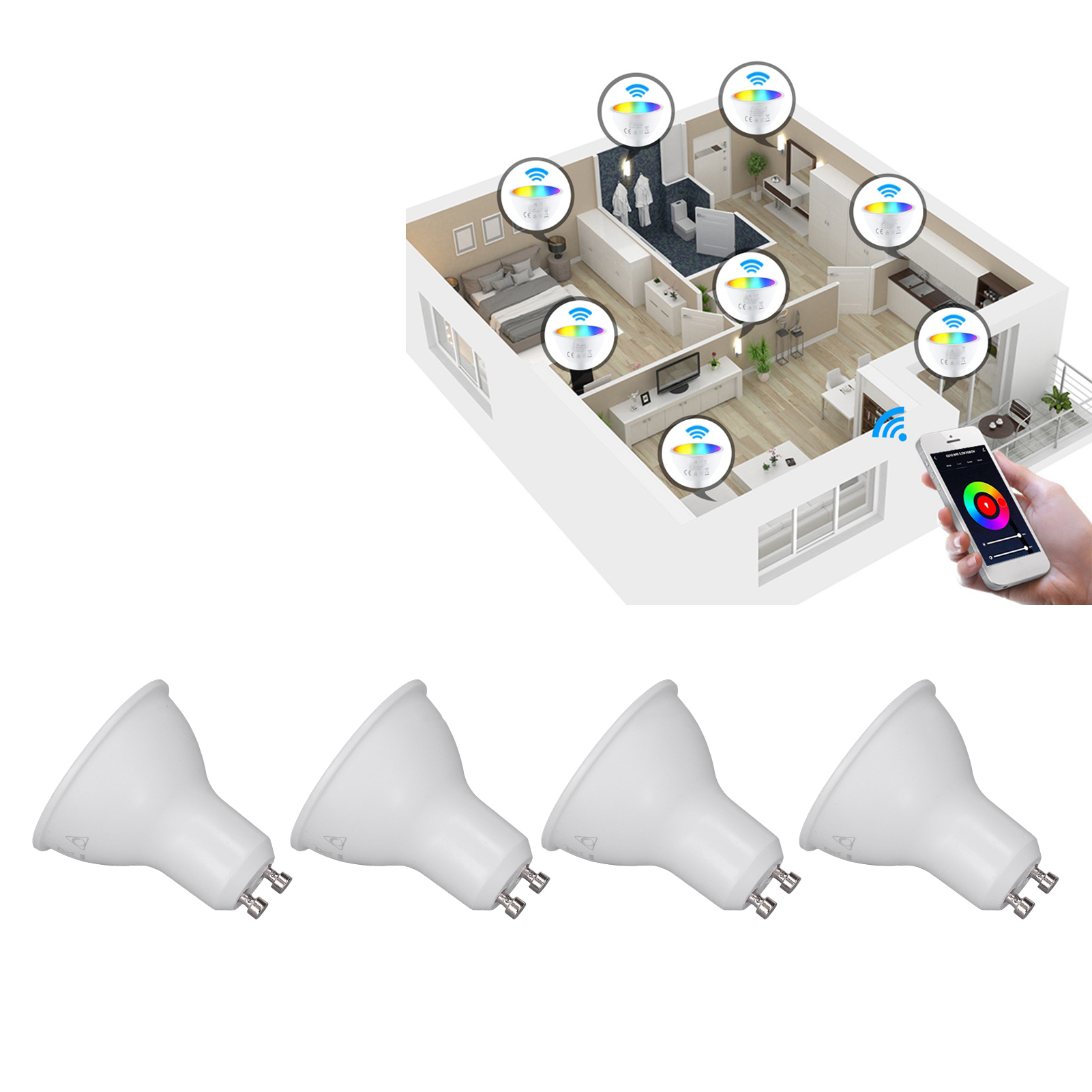 Intelligente Wlan-led-lampe Mit Timer-app, Einstellbarer Helligkeit Und Farbe, 220–240 V Intelligenter Wlan-strahler