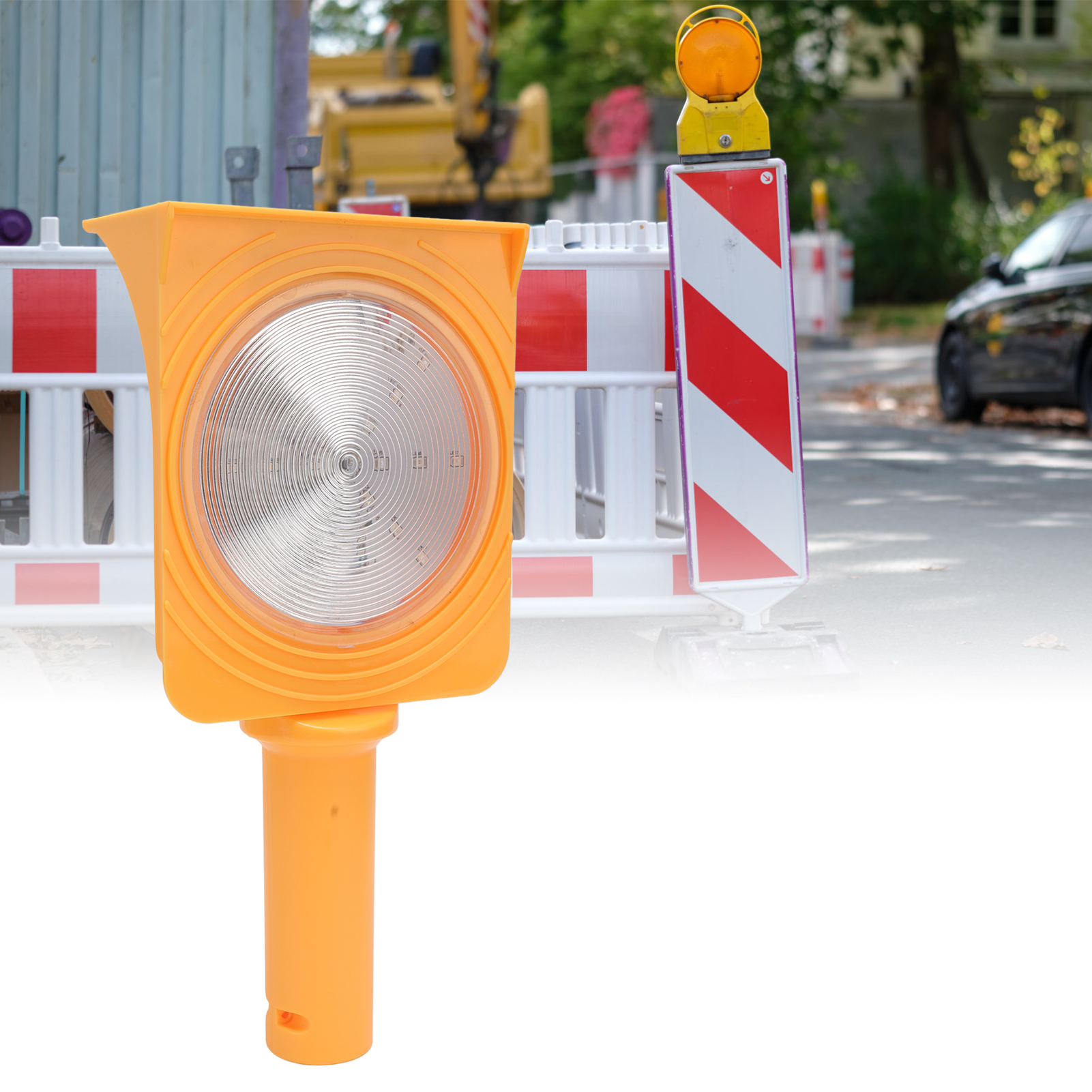 Solarbetriebene Straßenampeln, Rote Und Blaue Baustellenblitzleuchten.
