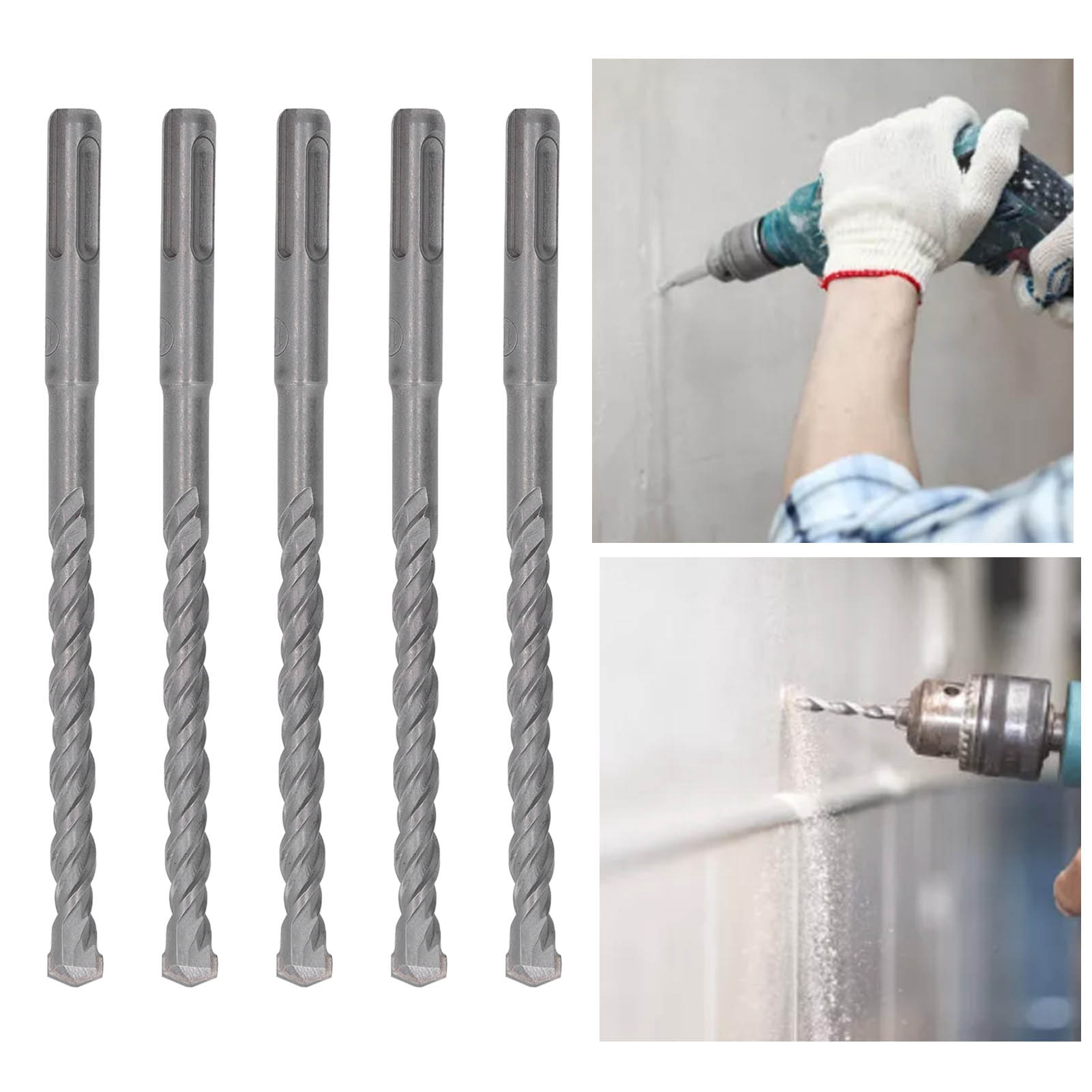 Set Mit 5 Schlagbohrern, 160 Mm Lang, Hartmetallspitzen Für Rotierende Schlagbohrer Für Ziegel, Stein Und Beton, 10 Mm.