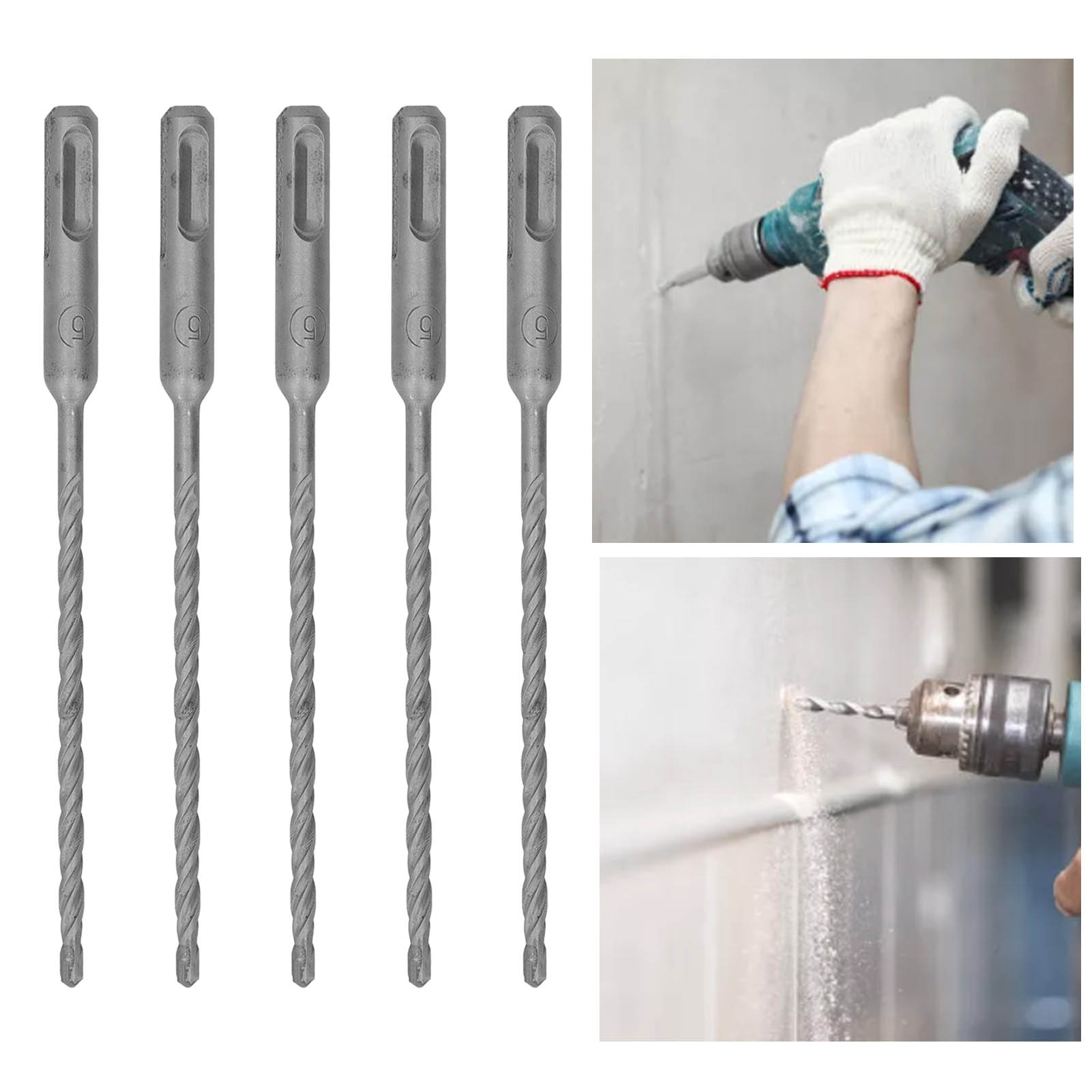 Set Mit 5 Schlagbohrern, 160 Mm Lang, Hartmetallspitzen Für Rotierende Schlagbohrer Für Ziegel, Stein Und Beton, 5 Mm.